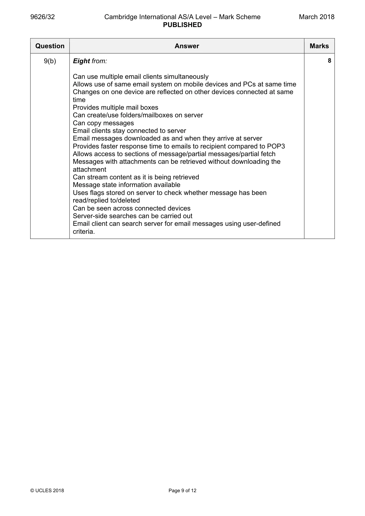 Mark scheme, page 9 of 12