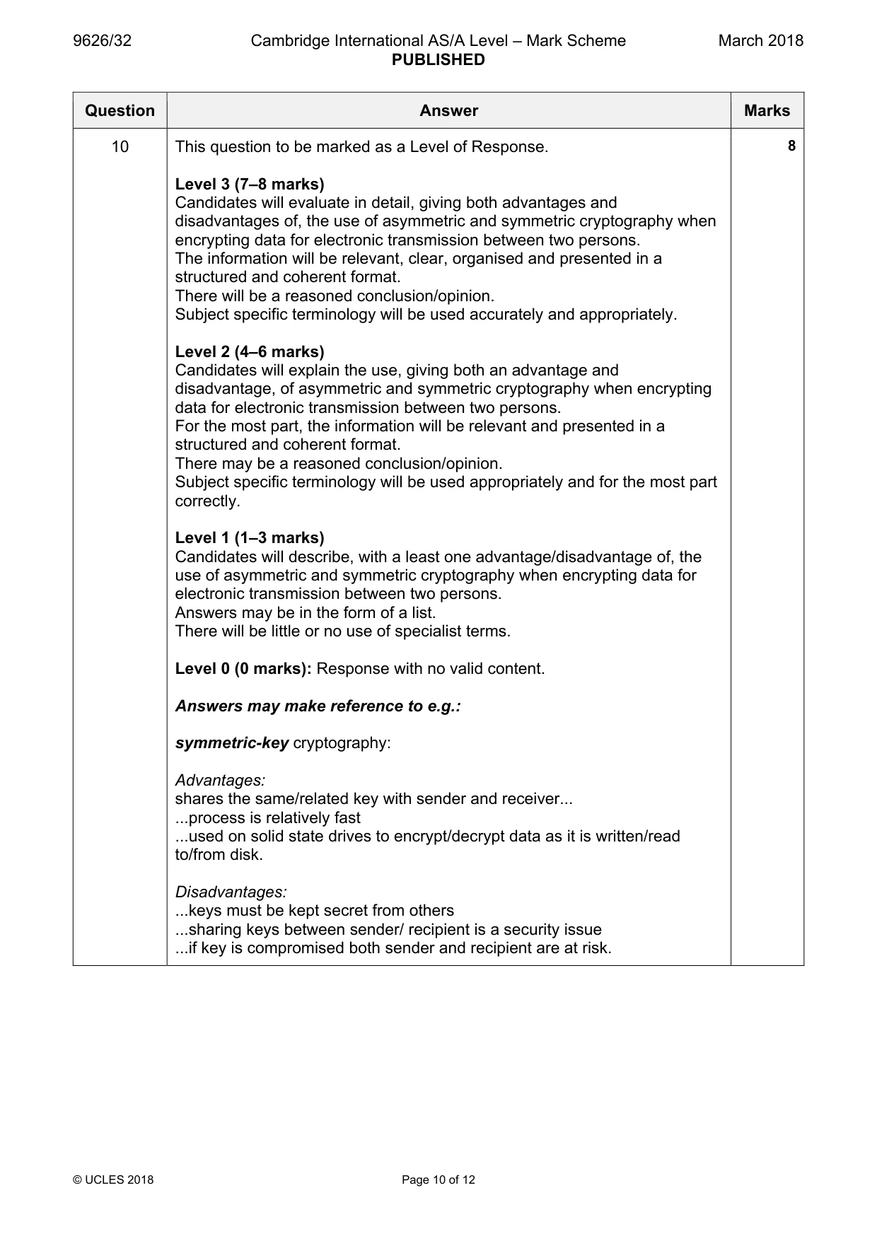 Mark scheme, page 10 of 12