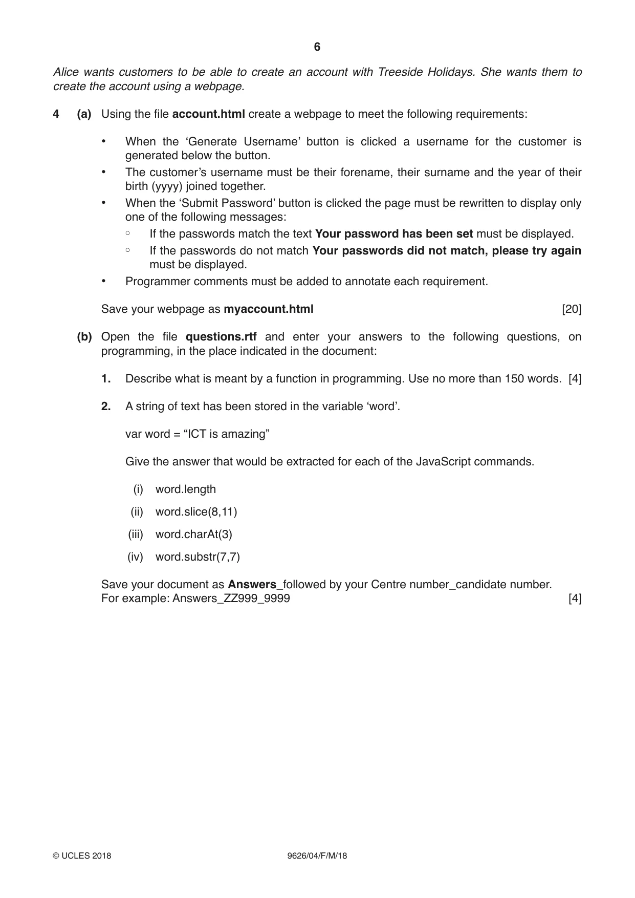 Cambridge A Level Information Technology (from 2017) 9626 2018 Feb/March Paper 4 · Variant 0 question paper, page 6 of 8
