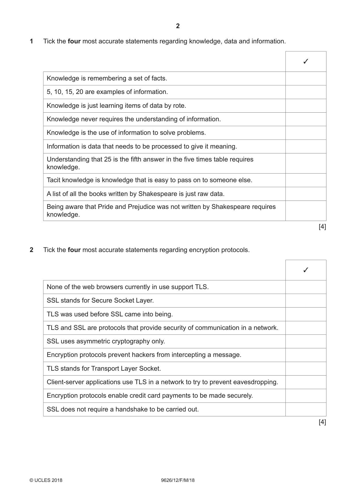 Cambridge A Level Information Technology (from 2017) 9626 2018 Feb/March Paper 1 · Variant 2 question paper, page 2 of 16