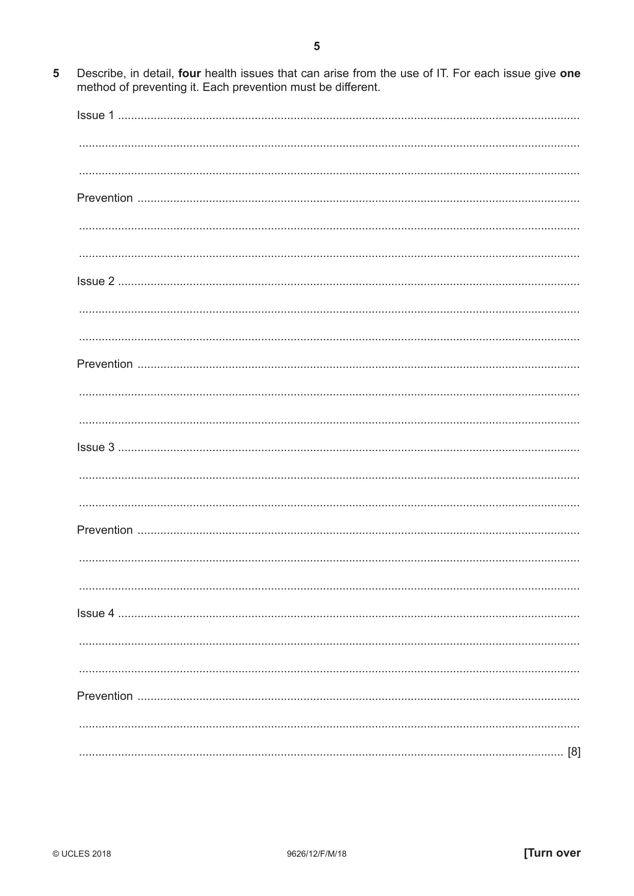 Cambridge A Level Information Technology (from 2017) 9626 2018 Feb/March Paper 1 · Variant 2 question paper, page 5 of 16
