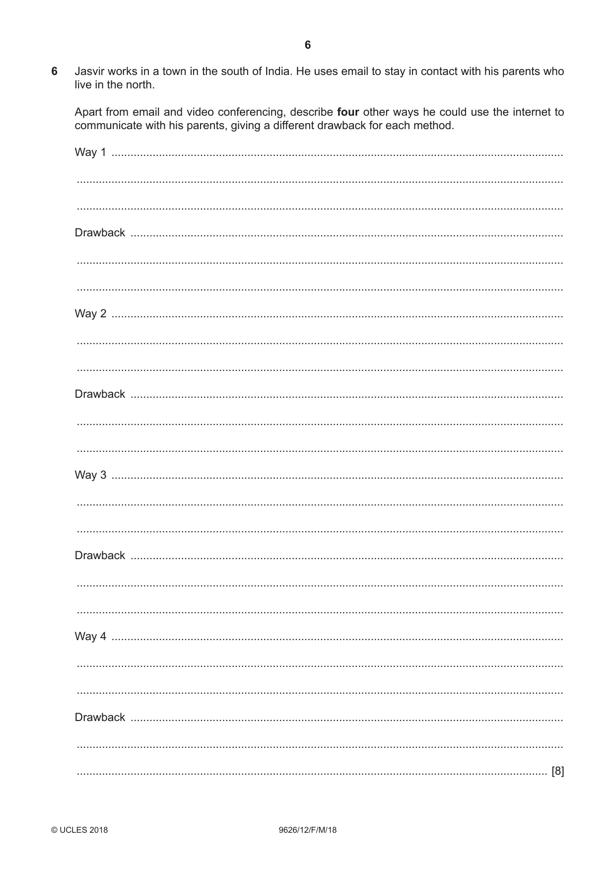 Cambridge A Level Information Technology (from 2017) 9626 2018 Feb/March Paper 1 · Variant 2 question paper, page 6 of 16