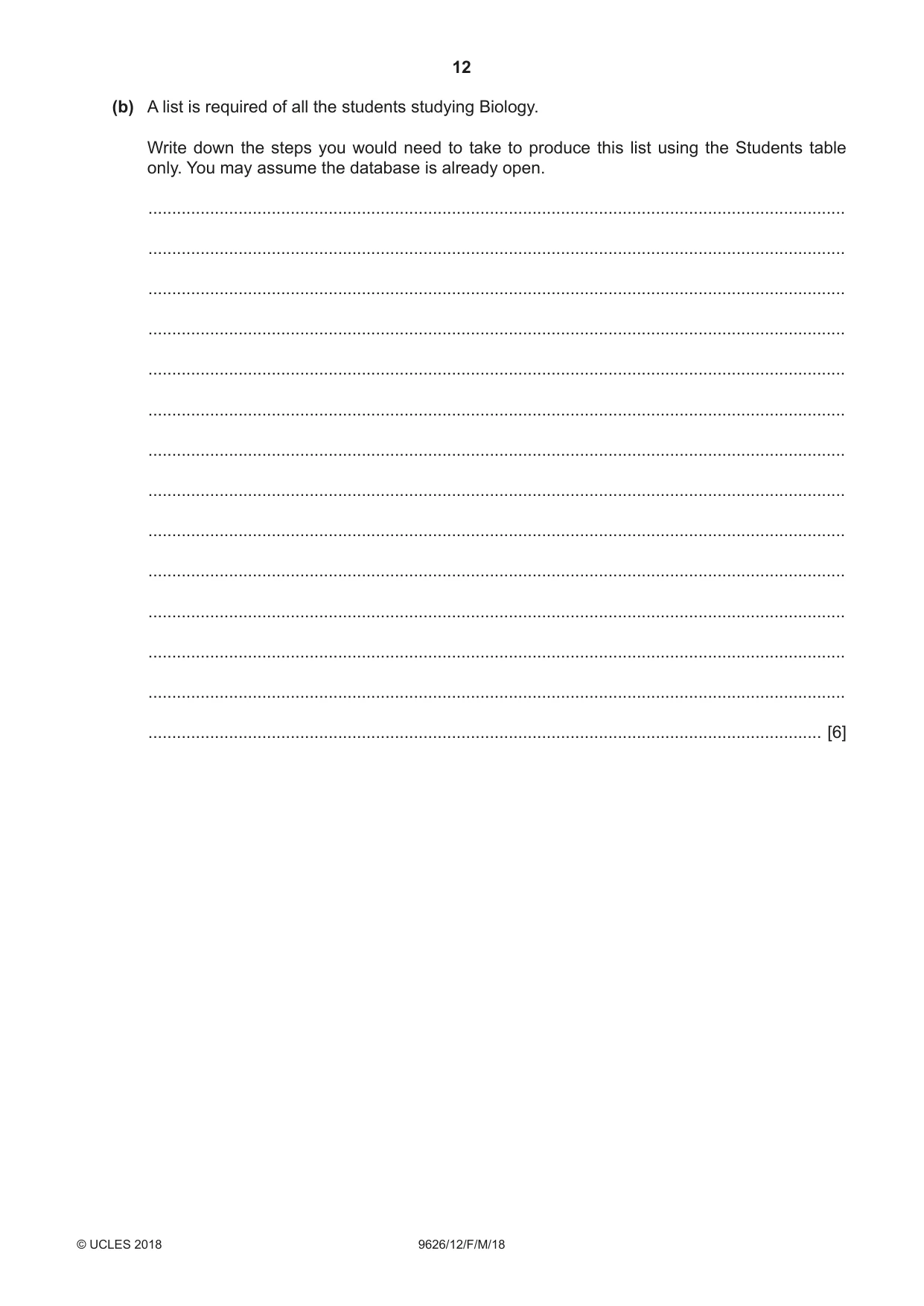 Cambridge A Level Information Technology (from 2017) 9626 2018 Feb/March Paper 1 · Variant 2 question paper, page 12 of 16
