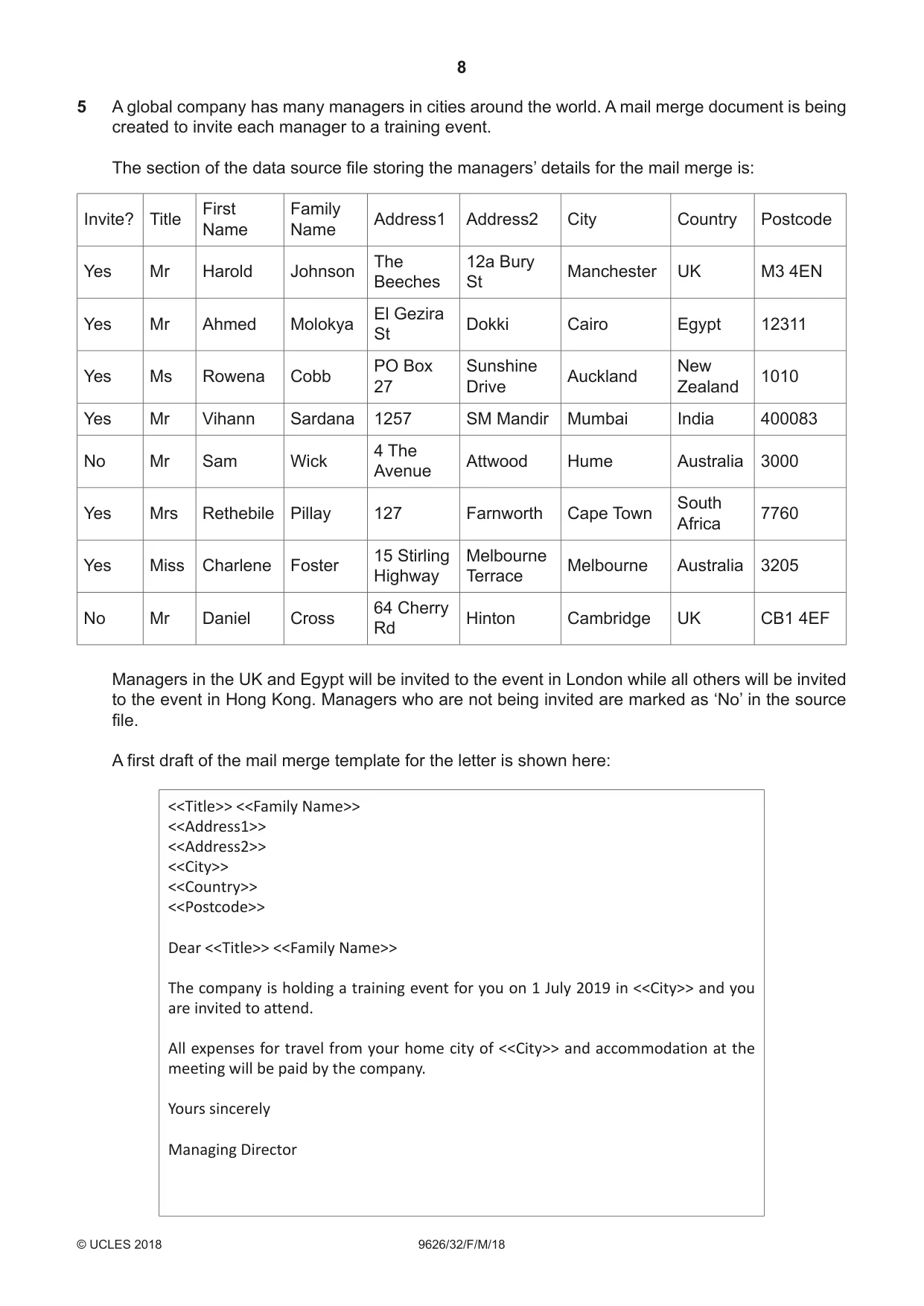 Cambridge A Level Information Technology (from 2017) 9626 2018 Feb/March Paper 3 · Variant 2 question paper, page 8 of 20