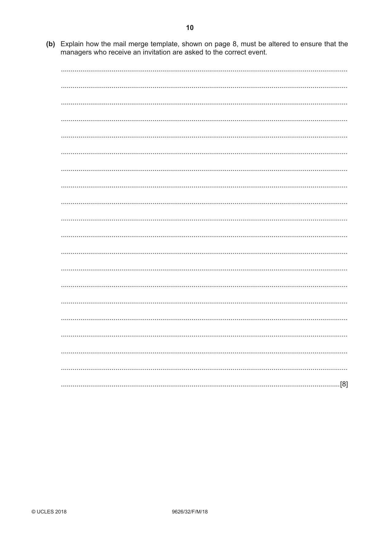 Cambridge A Level Information Technology (from 2017) 9626 2018 Feb/March Paper 3 · Variant 2 question paper, page 10 of 20