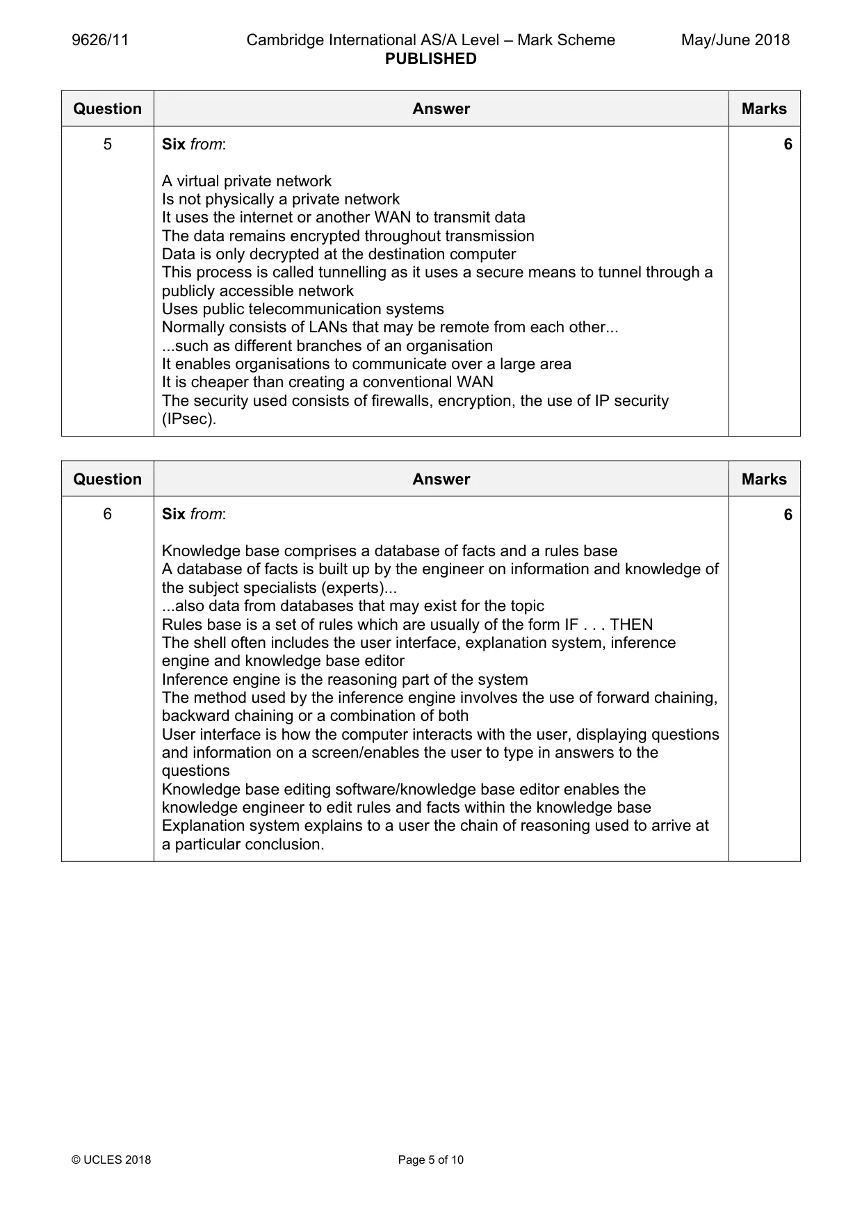Mark scheme, page 5 of 10