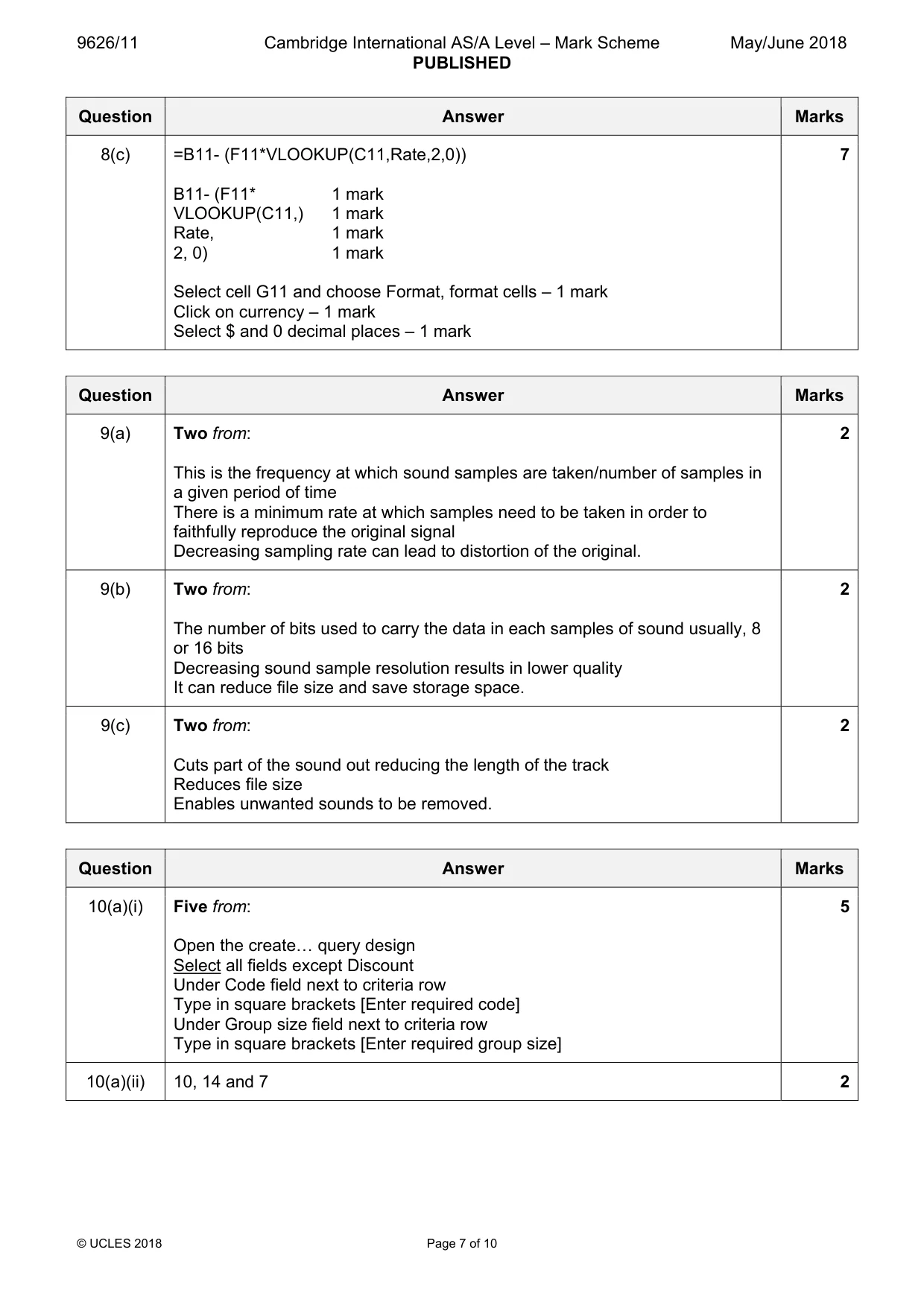 Mark scheme, page 7 of 10