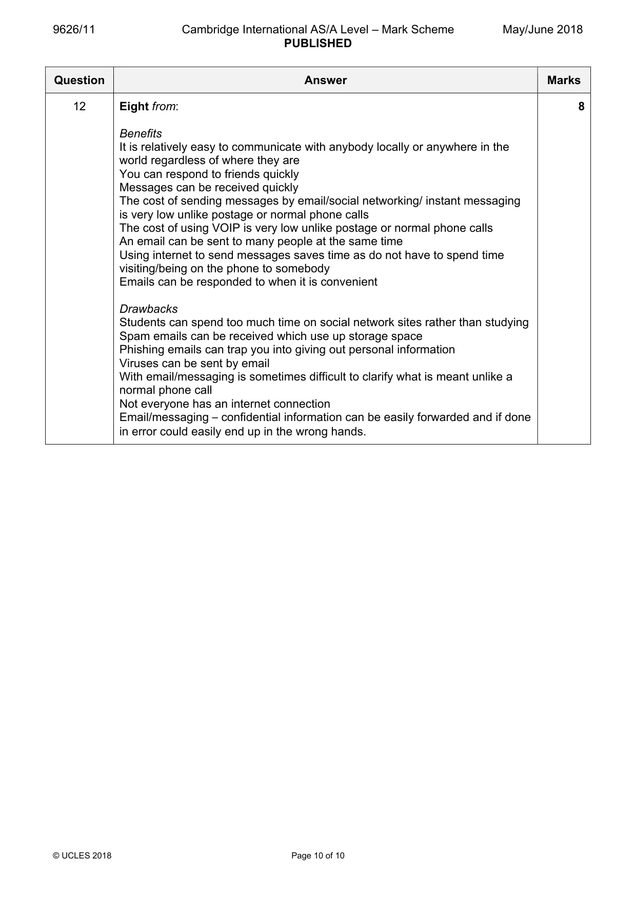 Mark scheme, page 10 of 10