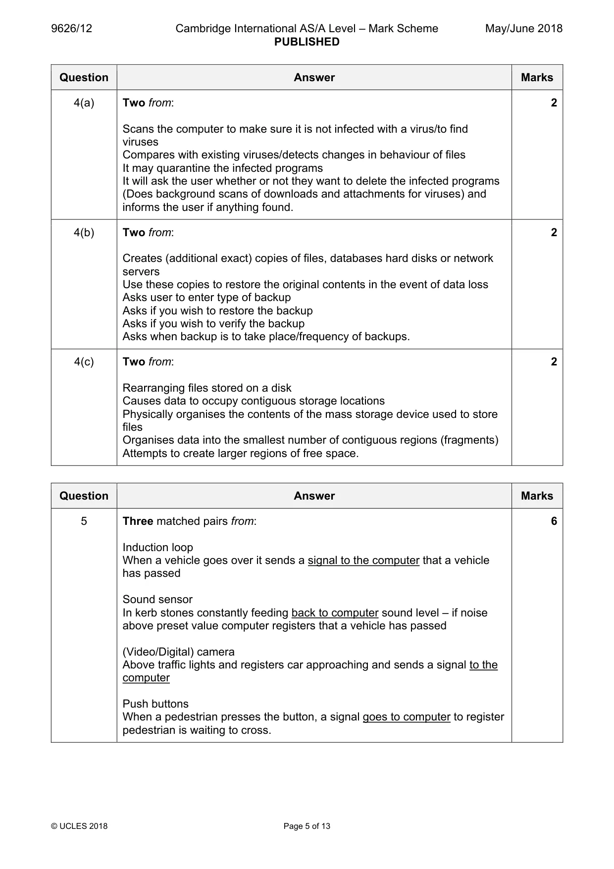 Mark scheme, page 5 of 13