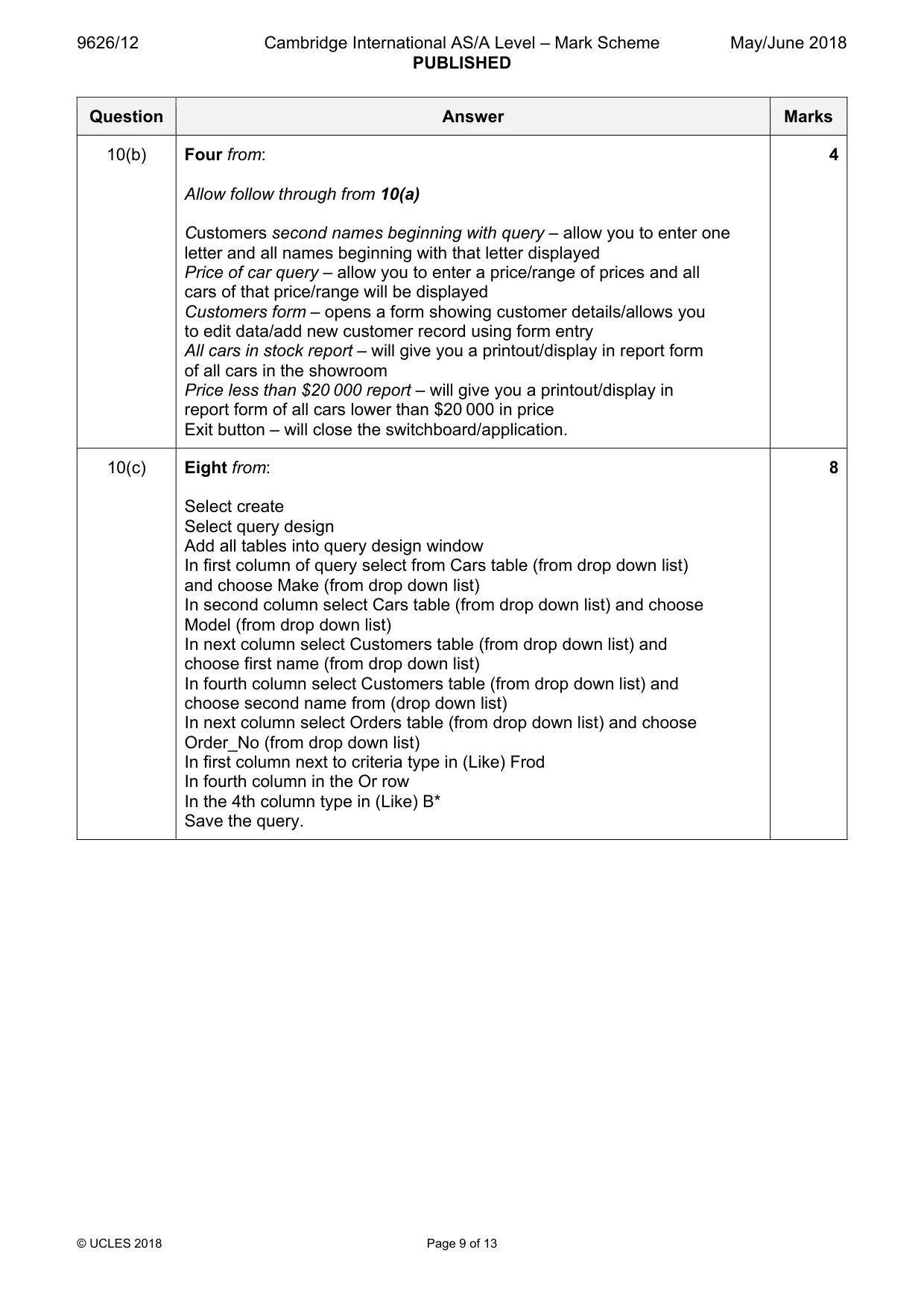Mark scheme, page 9 of 13