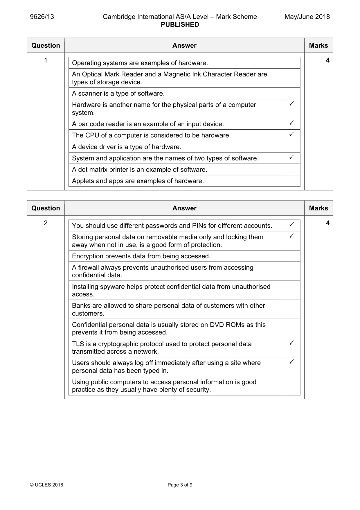 Mark scheme, page 3 of 9