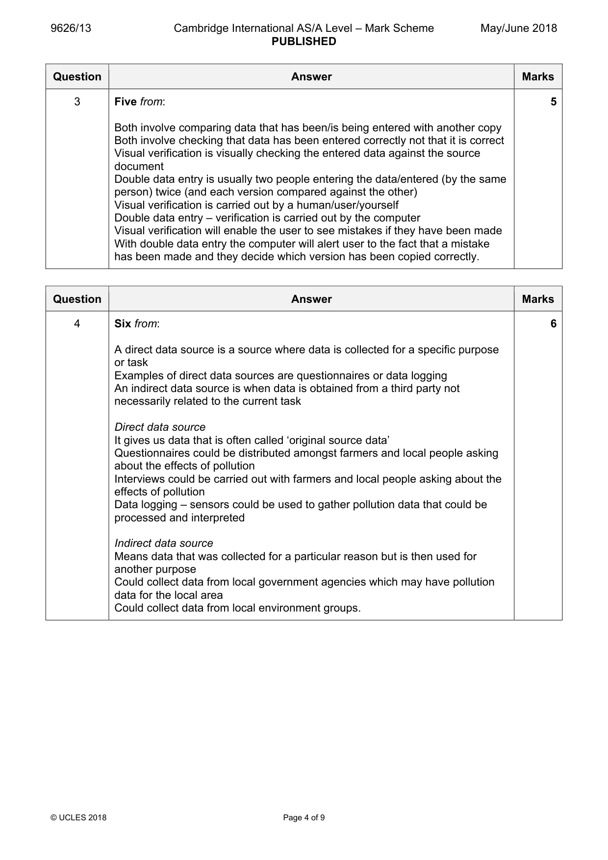 Mark scheme, page 4 of 9