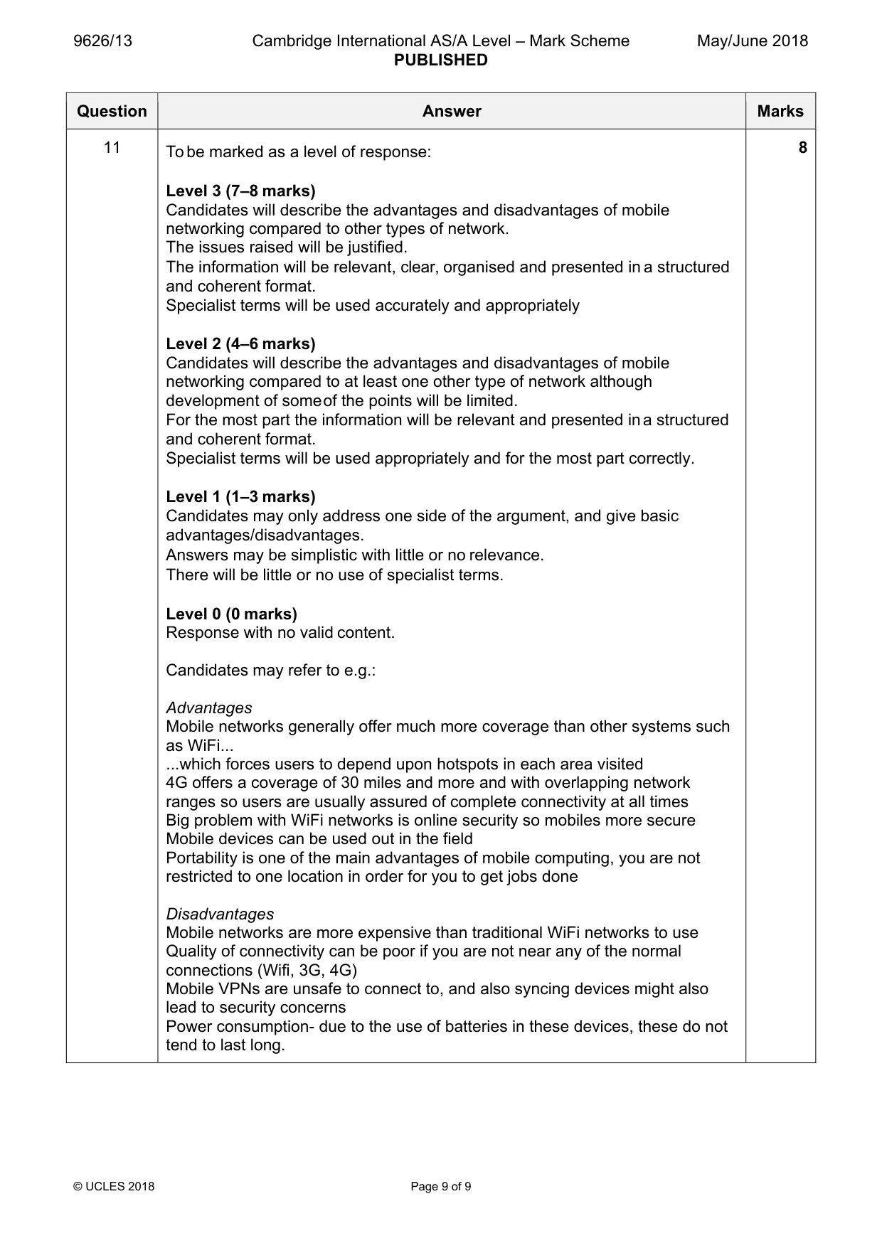 Mark scheme, page 9 of 9