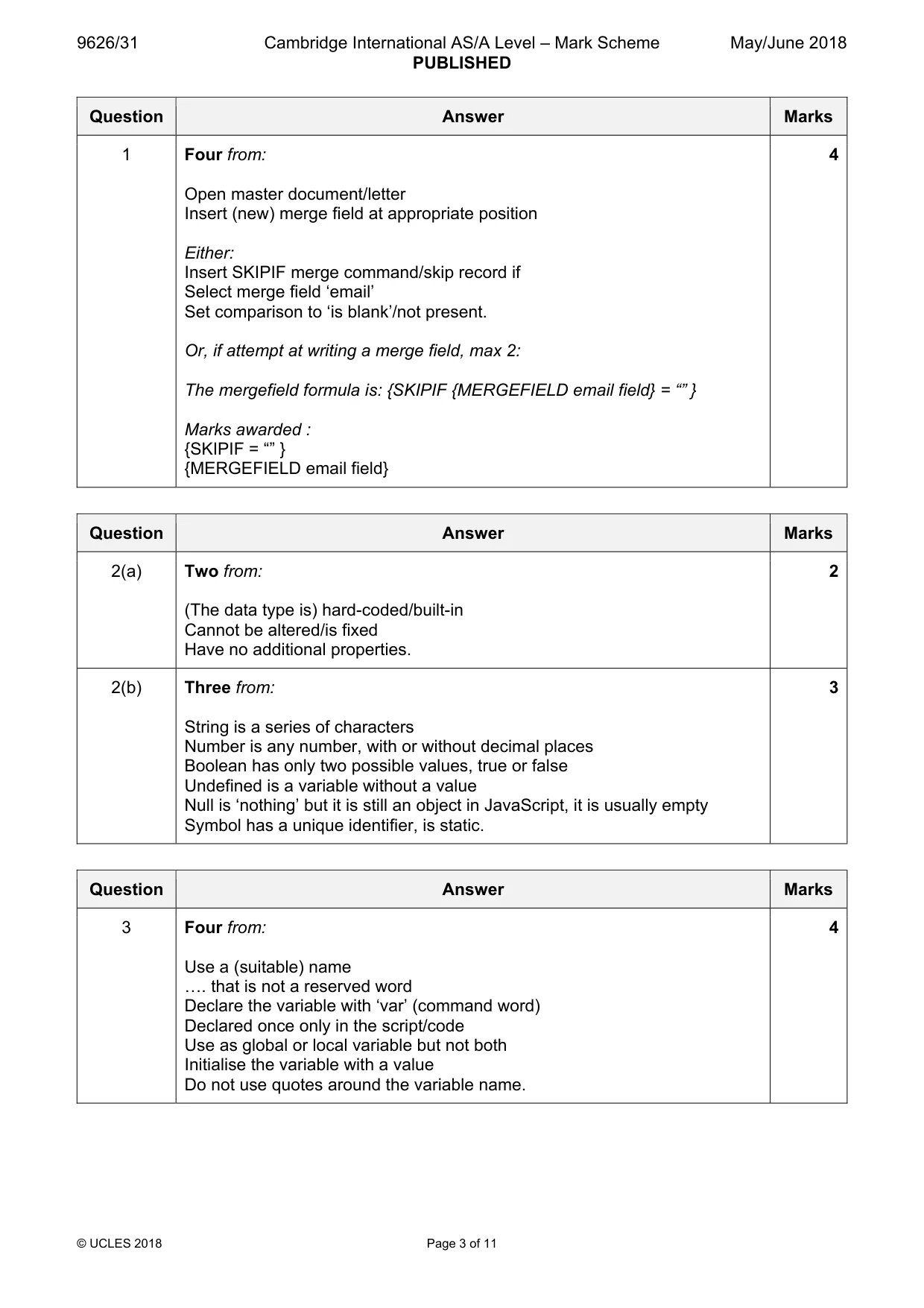 Mark scheme, page 3 of 11