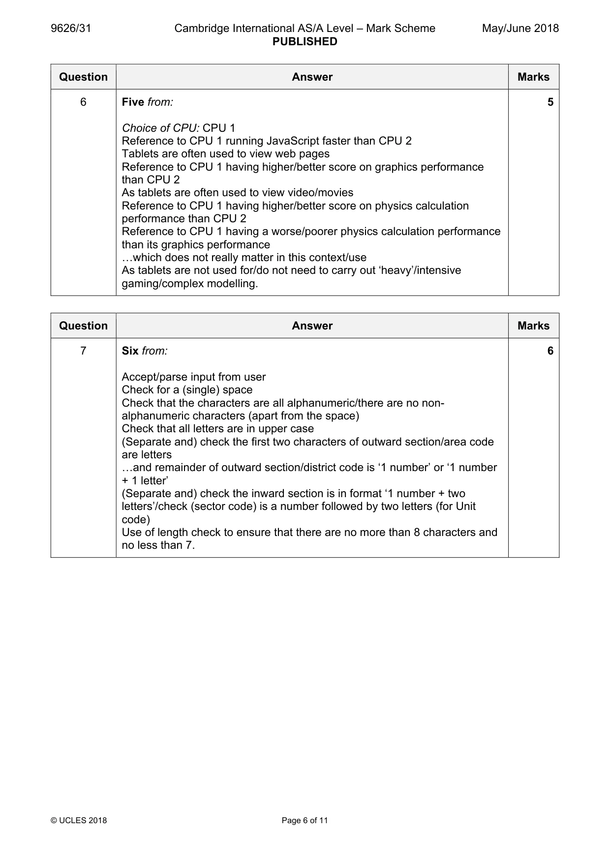 Mark scheme, page 6 of 11
