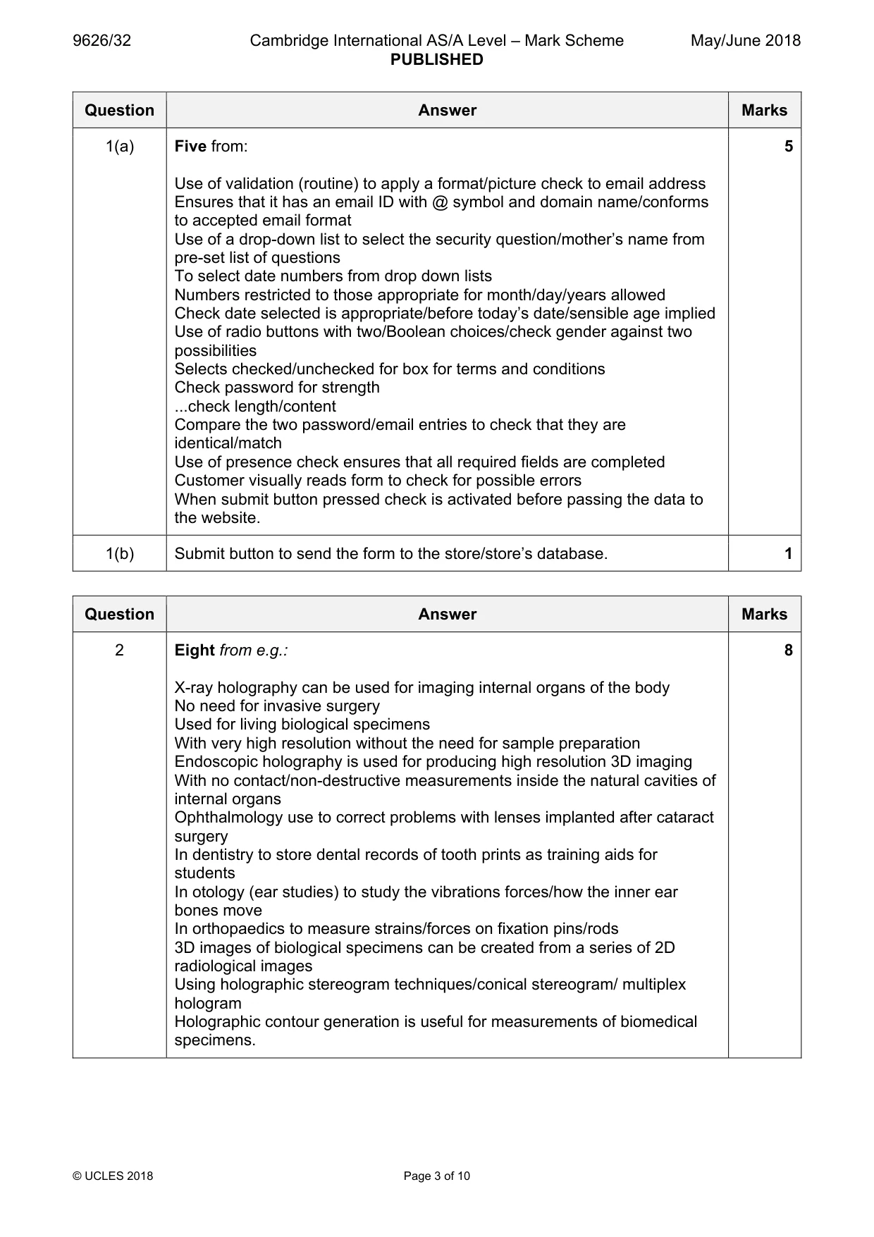 Mark scheme, page 3 of 10