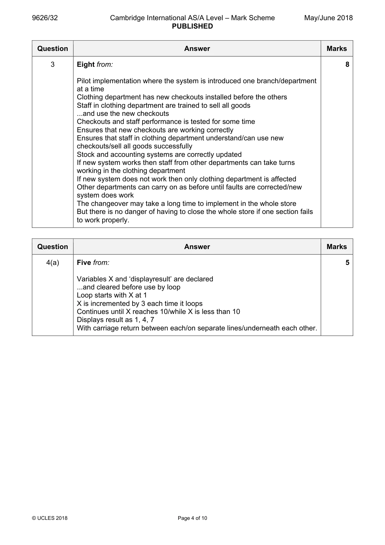 Mark scheme, page 4 of 10