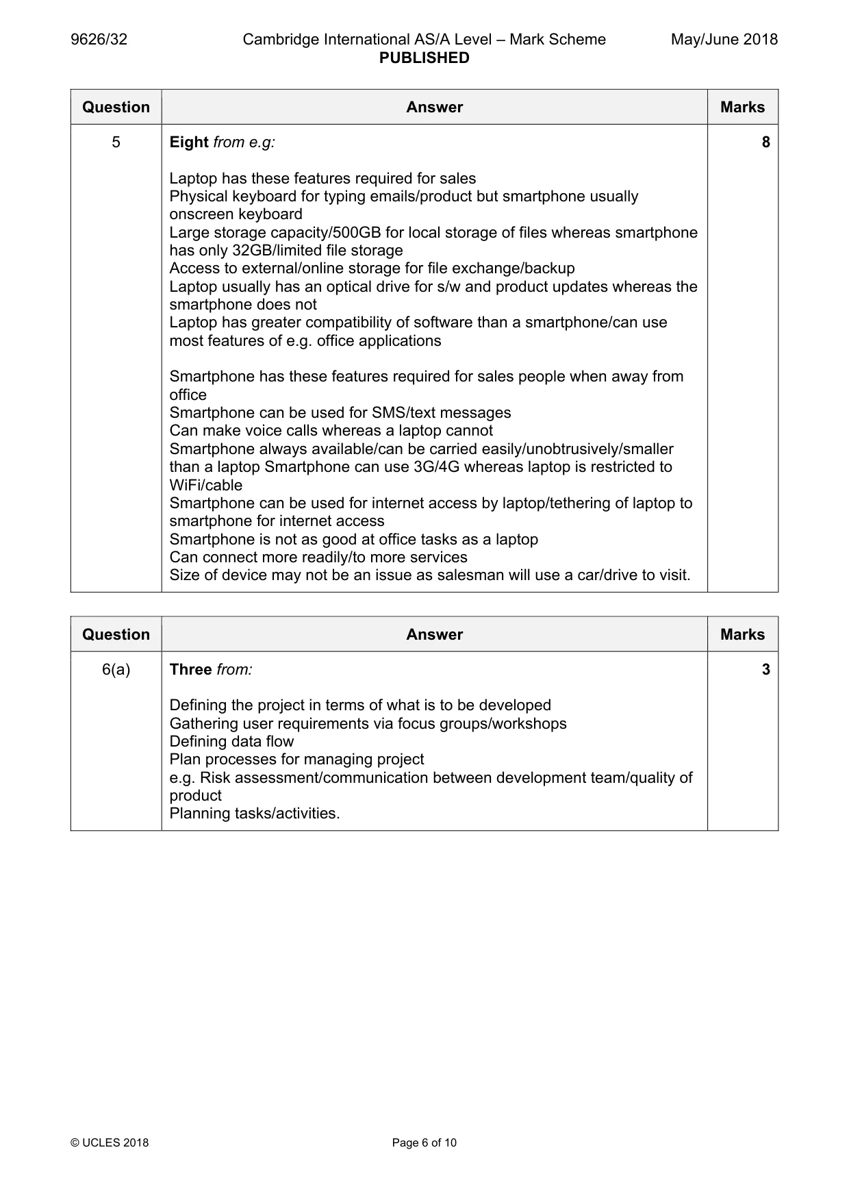 Mark scheme, page 6 of 10