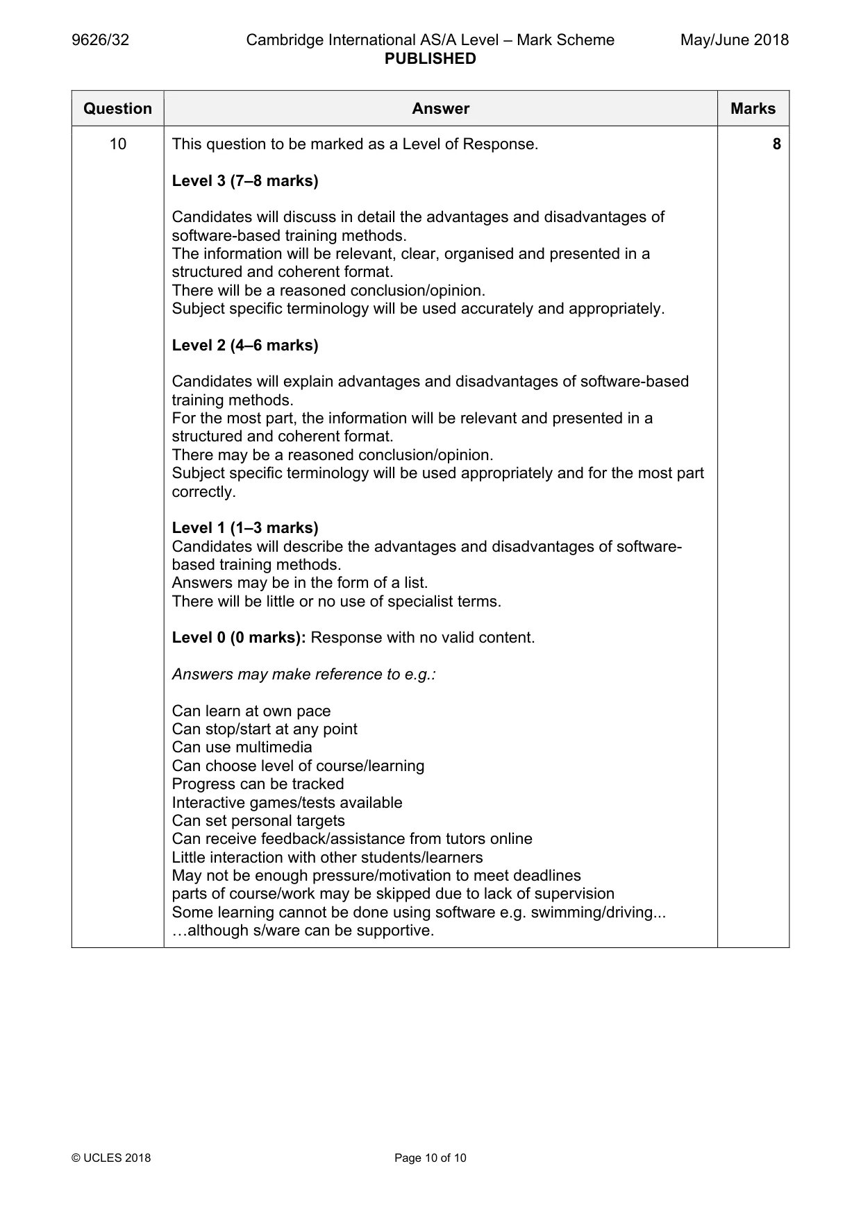 Mark scheme, page 10 of 10