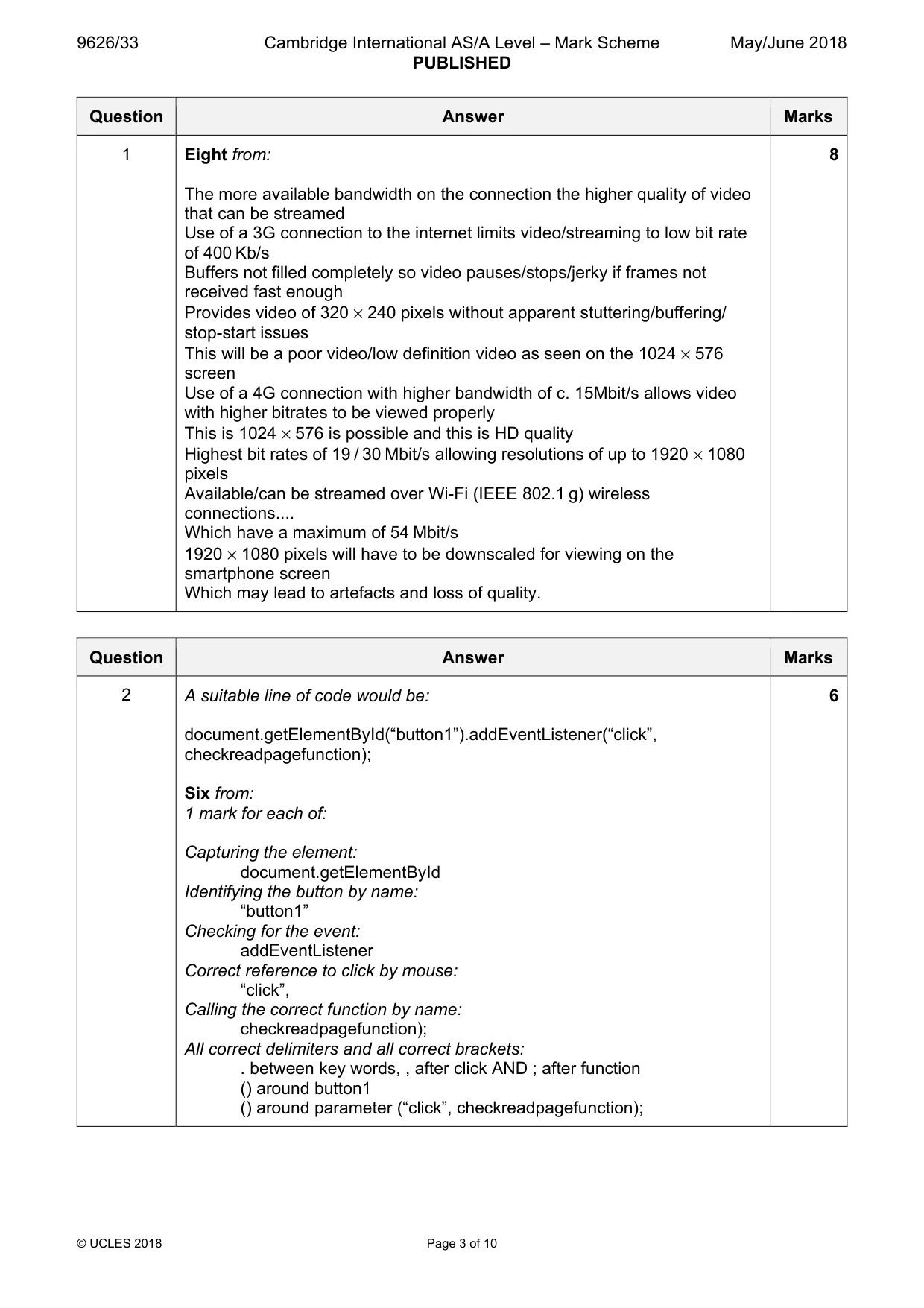Mark scheme, page 3 of 10