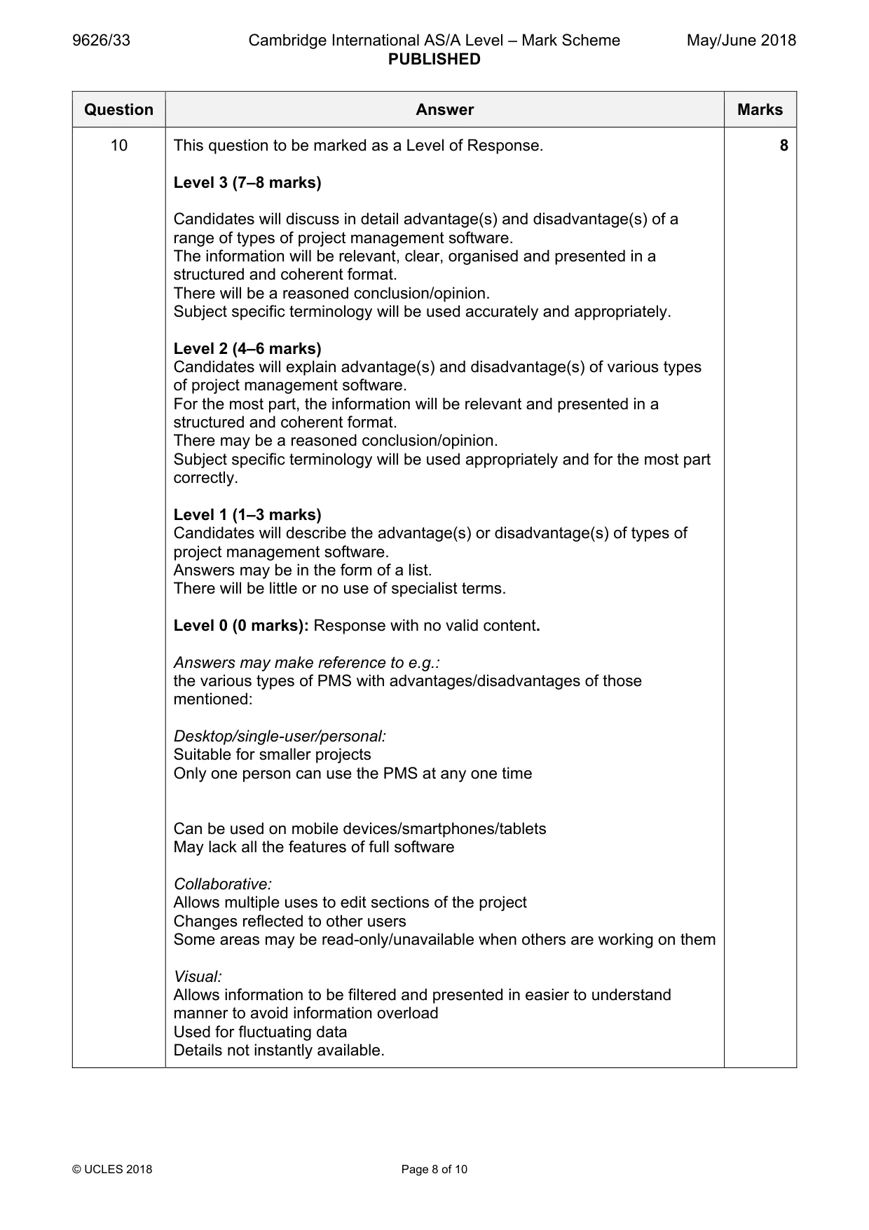 Mark scheme, page 8 of 10