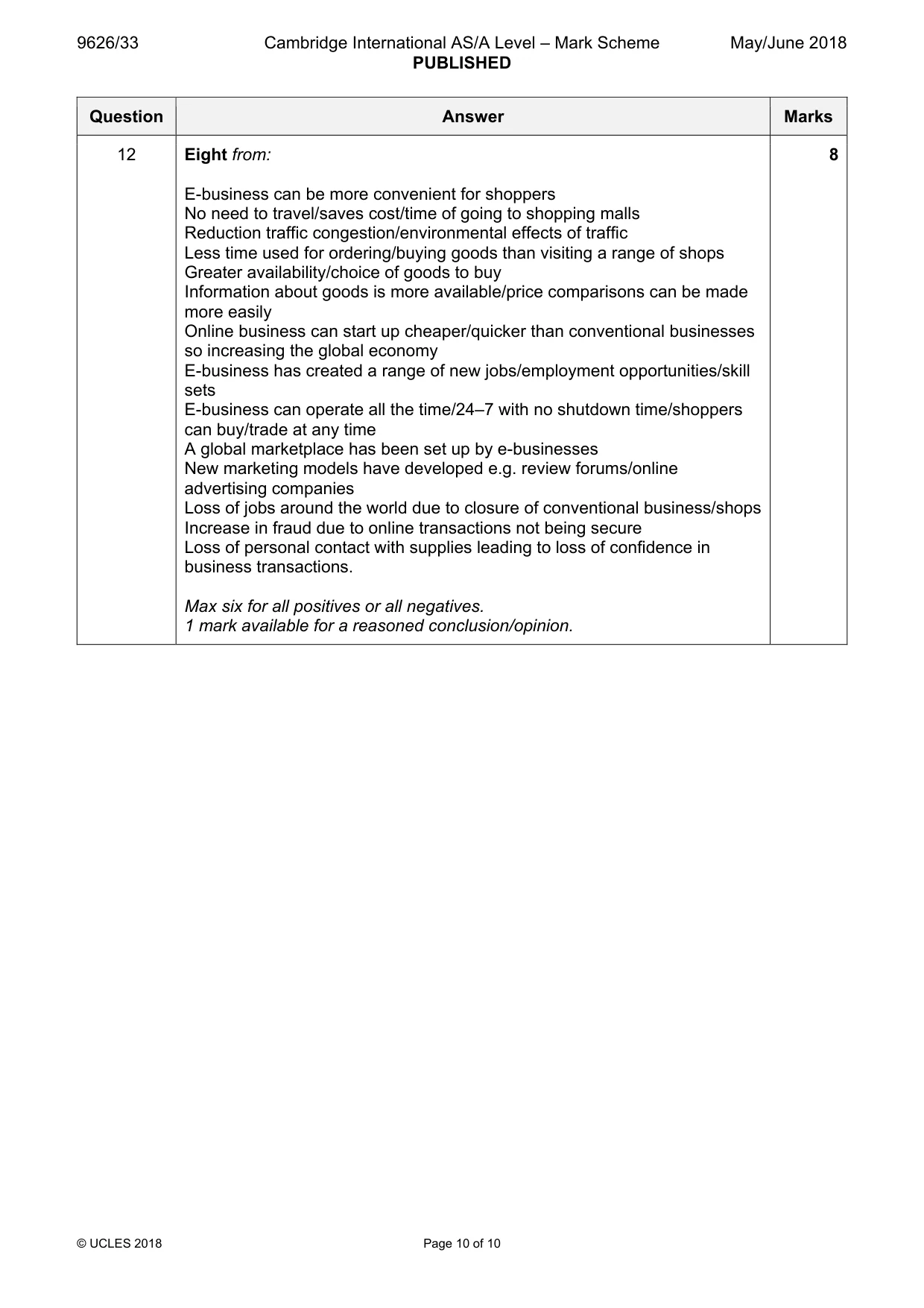 Mark scheme, page 10 of 10