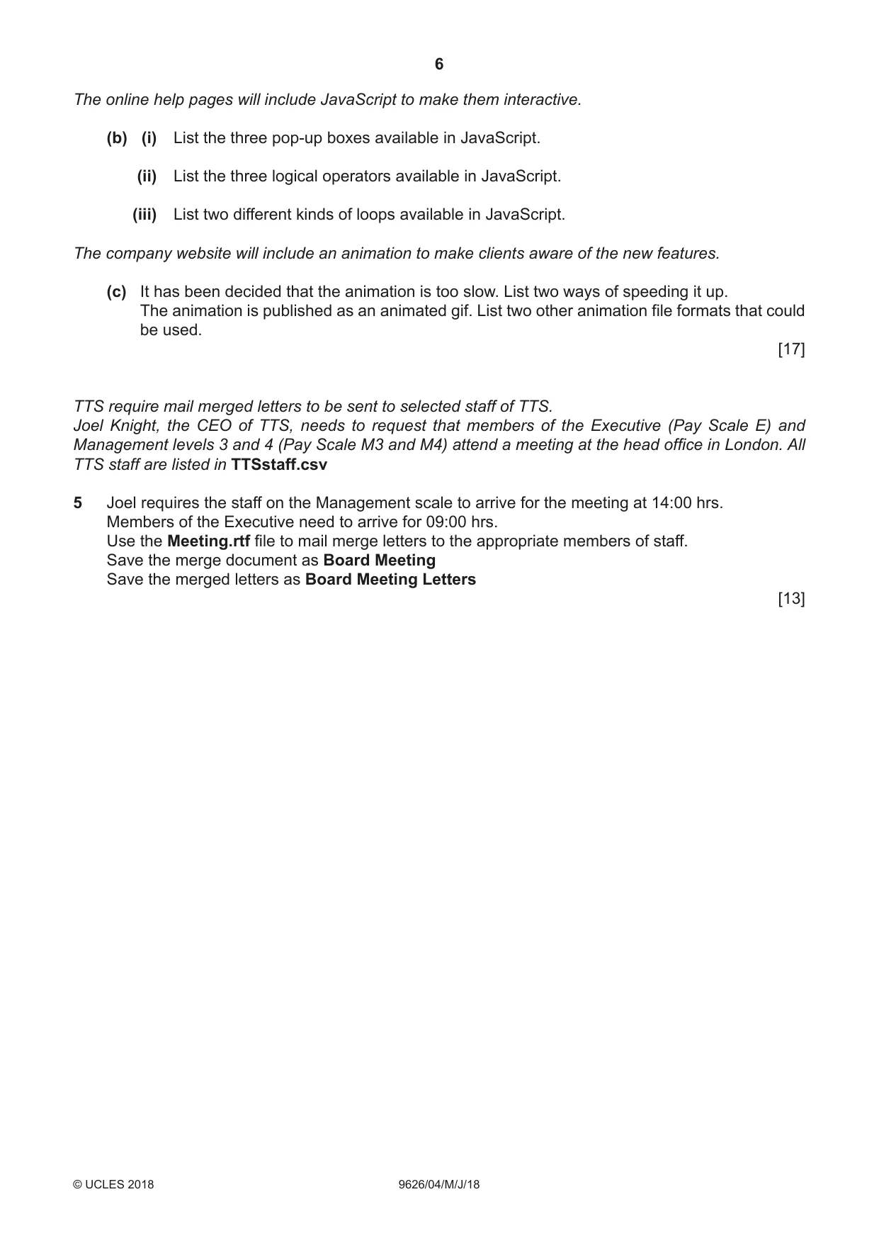 Cambridge A Level Information Technology (from 2017) 9626 2018 May/June Paper 4 · Variant 0 question paper, page 6 of 8