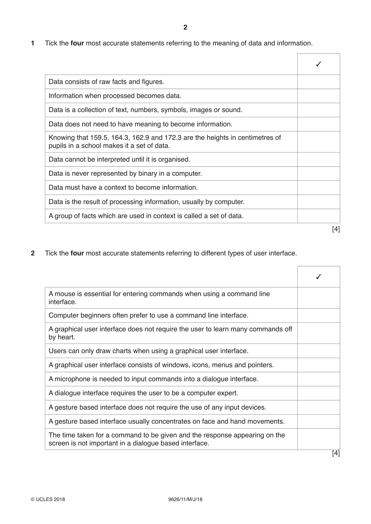 Cambridge A Level Information Technology (from 2017) 9626 2018 May/June Paper 1 · Variant 1 question paper, page 2 of 16