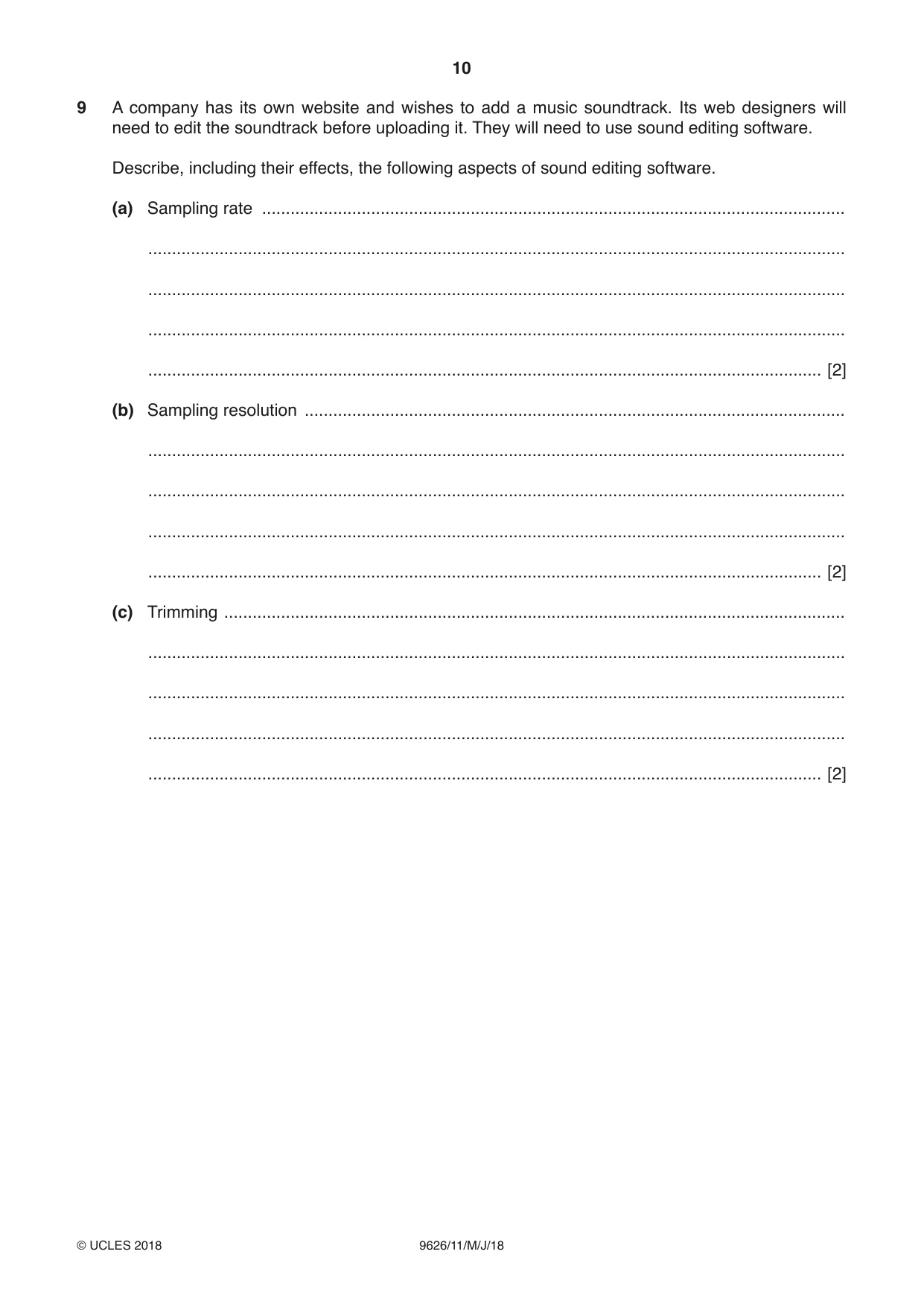 Cambridge A Level Information Technology (from 2017) 9626 2018 May/June Paper 1 · Variant 1 question paper, page 10 of 16