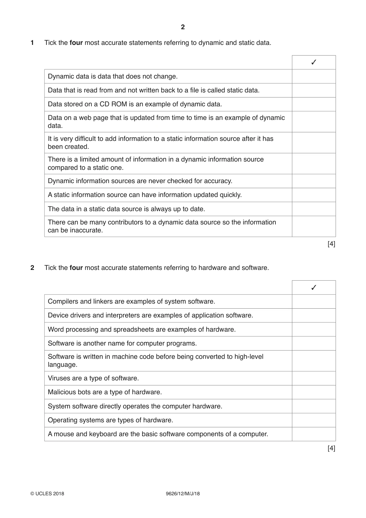 Cambridge A Level Information Technology (from 2017) 9626 2018 May/June Paper 1 · Variant 2 question paper, page 2 of 16