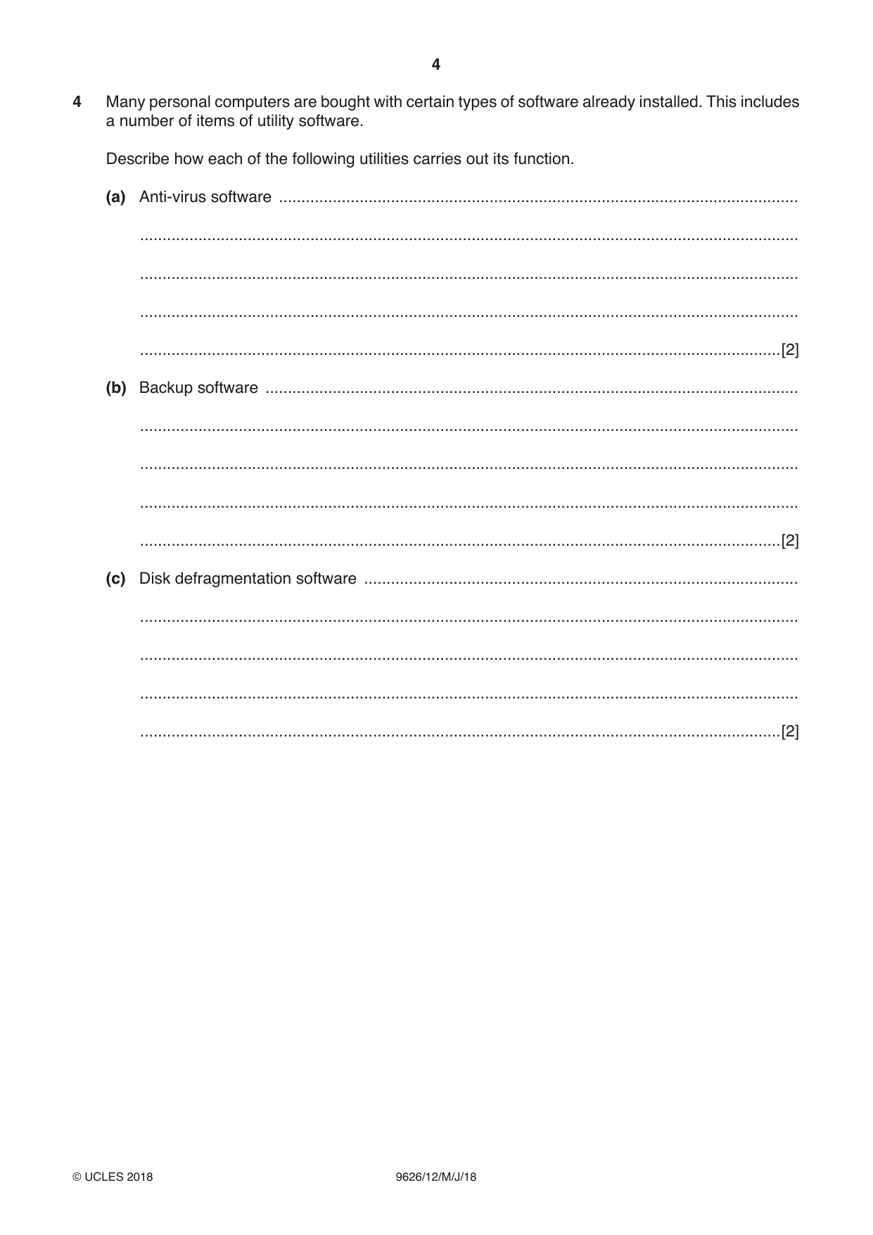 Cambridge A Level Information Technology (from 2017) 9626 2018 May/June Paper 1 · Variant 2 question paper, page 4 of 16