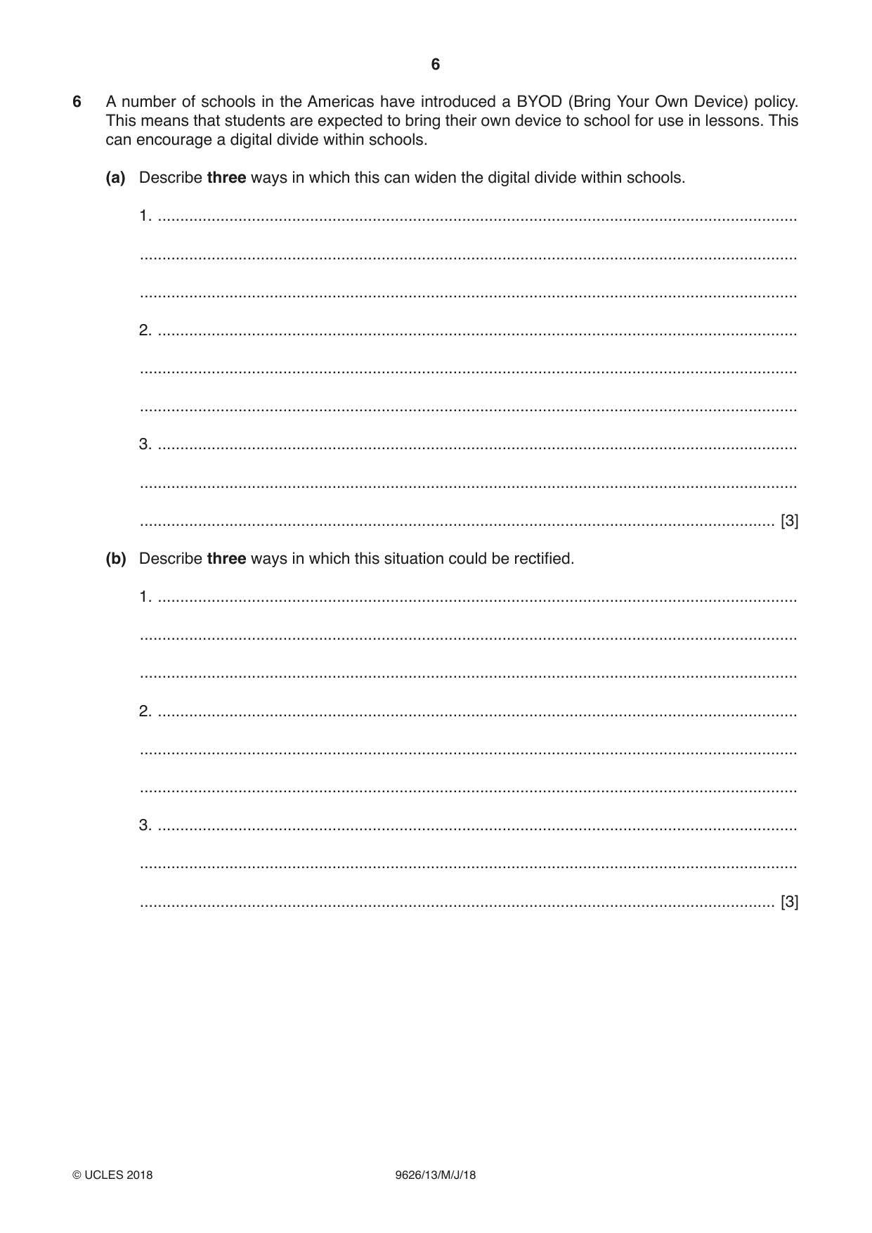 Cambridge A Level Information Technology (from 2017) 9626 2018 May/June Paper 1 · Variant 3 question paper, page 6 of 16