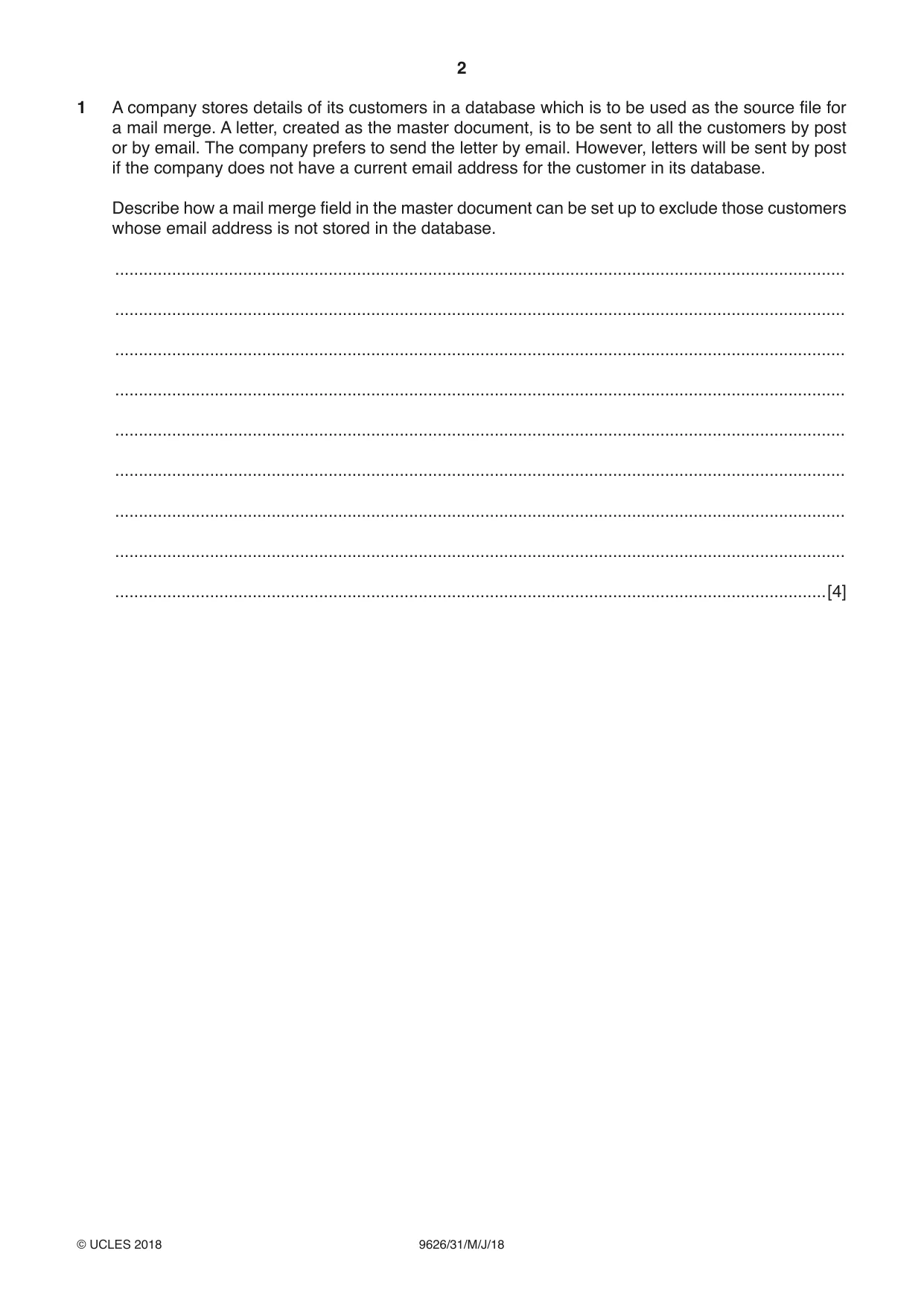 Cambridge A Level Information Technology (from 2017) 9626 2018 May/June Paper 3 · Variant 1 question paper, page 2 of 16