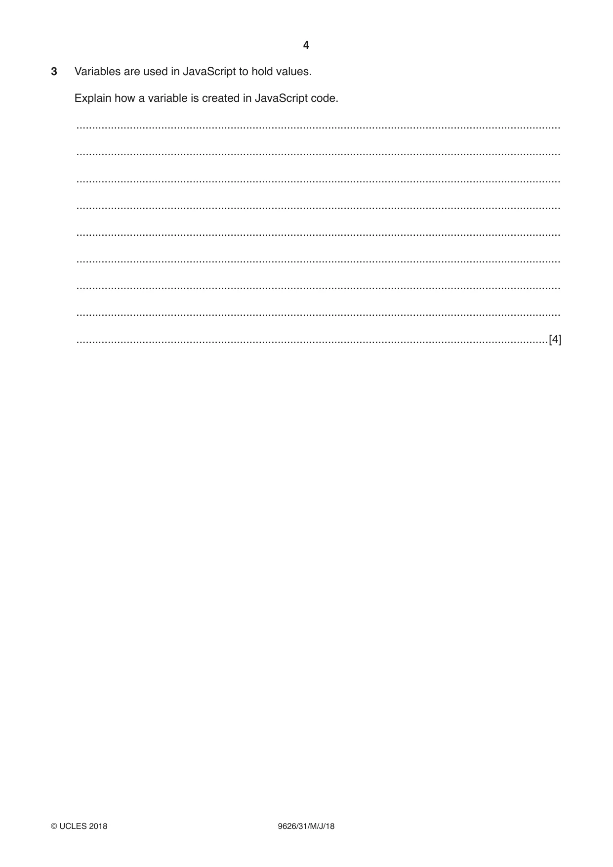 Cambridge A Level Information Technology (from 2017) 9626 2018 May/June Paper 3 · Variant 1 question paper, page 4 of 16