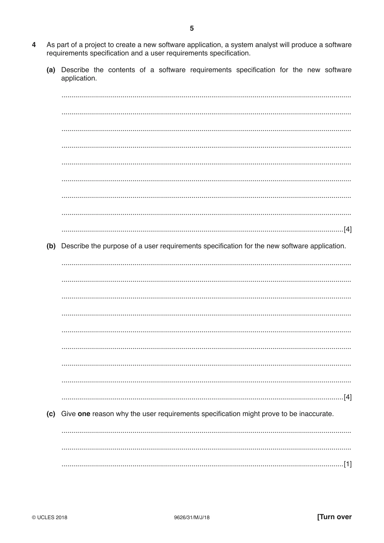 Cambridge A Level Information Technology (from 2017) 9626 2018 May/June Paper 3 · Variant 1 question paper, page 5 of 16
