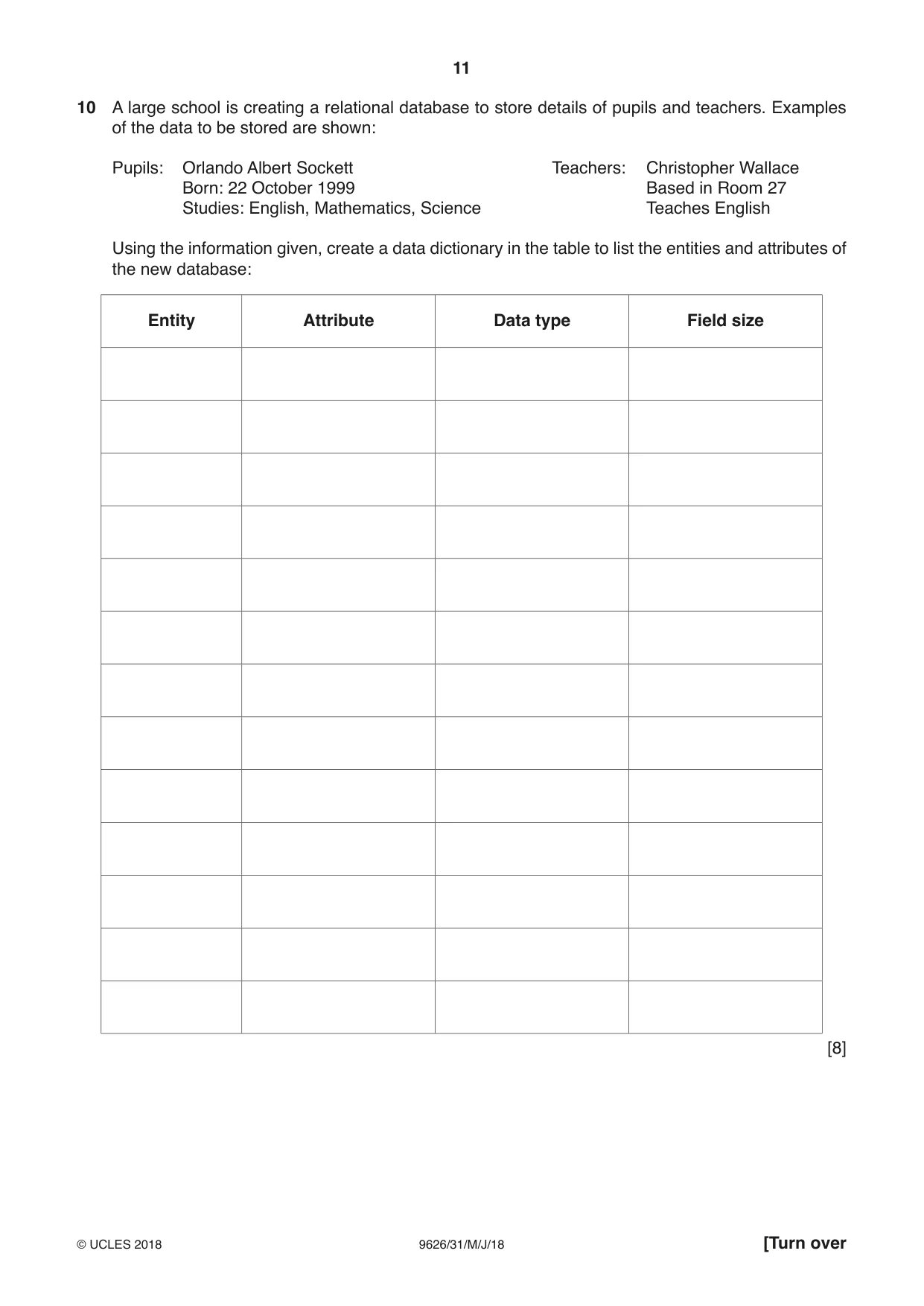 Cambridge A Level Information Technology (from 2017) 9626 2018 May/June Paper 3 · Variant 1 question paper, page 11 of 16