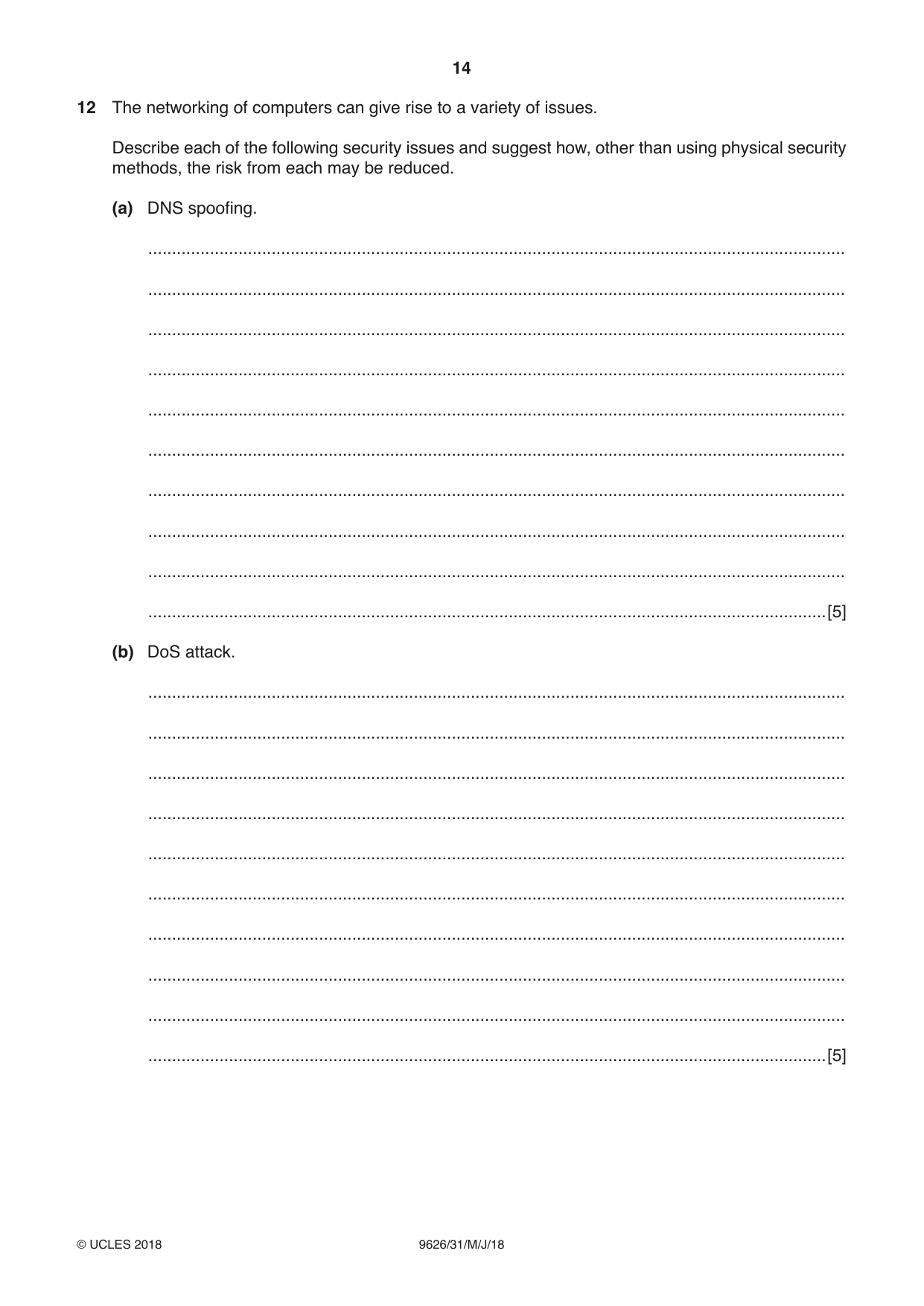 Cambridge A Level Information Technology (from 2017) 9626 2018 May/June Paper 3 · Variant 1 question paper, page 14 of 16