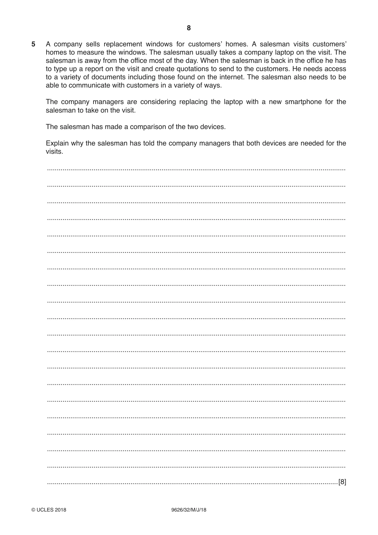 Cambridge A Level Information Technology (from 2017) 9626 2018 May/June Paper 3 · Variant 2 question paper, page 8 of 16