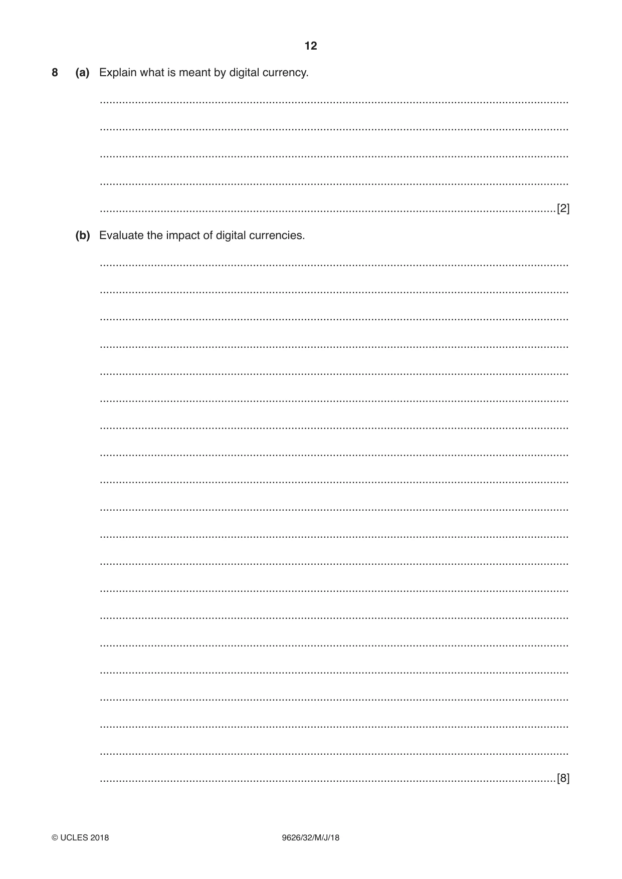 Cambridge A Level Information Technology (from 2017) 9626 2018 May/June Paper 3 · Variant 2 question paper, page 12 of 16