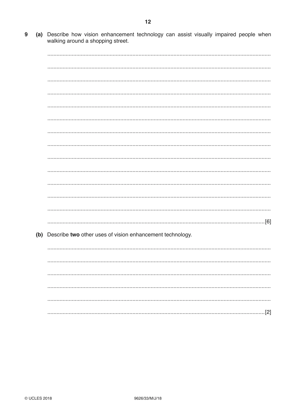 Cambridge A Level Information Technology (from 2017) 9626 2018 May/June Paper 3 · Variant 3 question paper, page 12 of 16