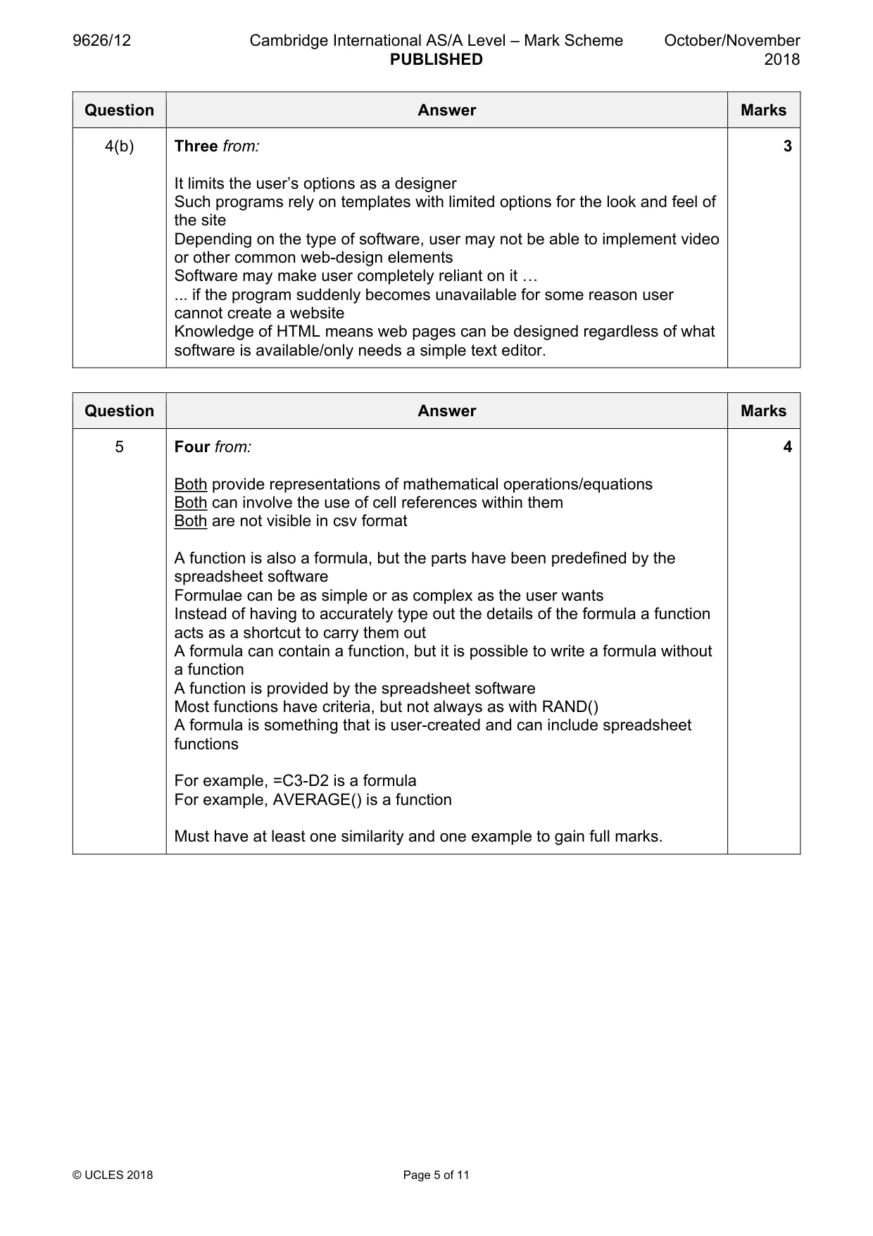 Mark scheme, page 5 of 11