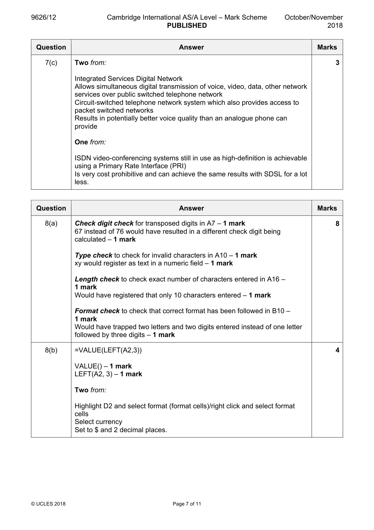 Mark scheme, page 7 of 11