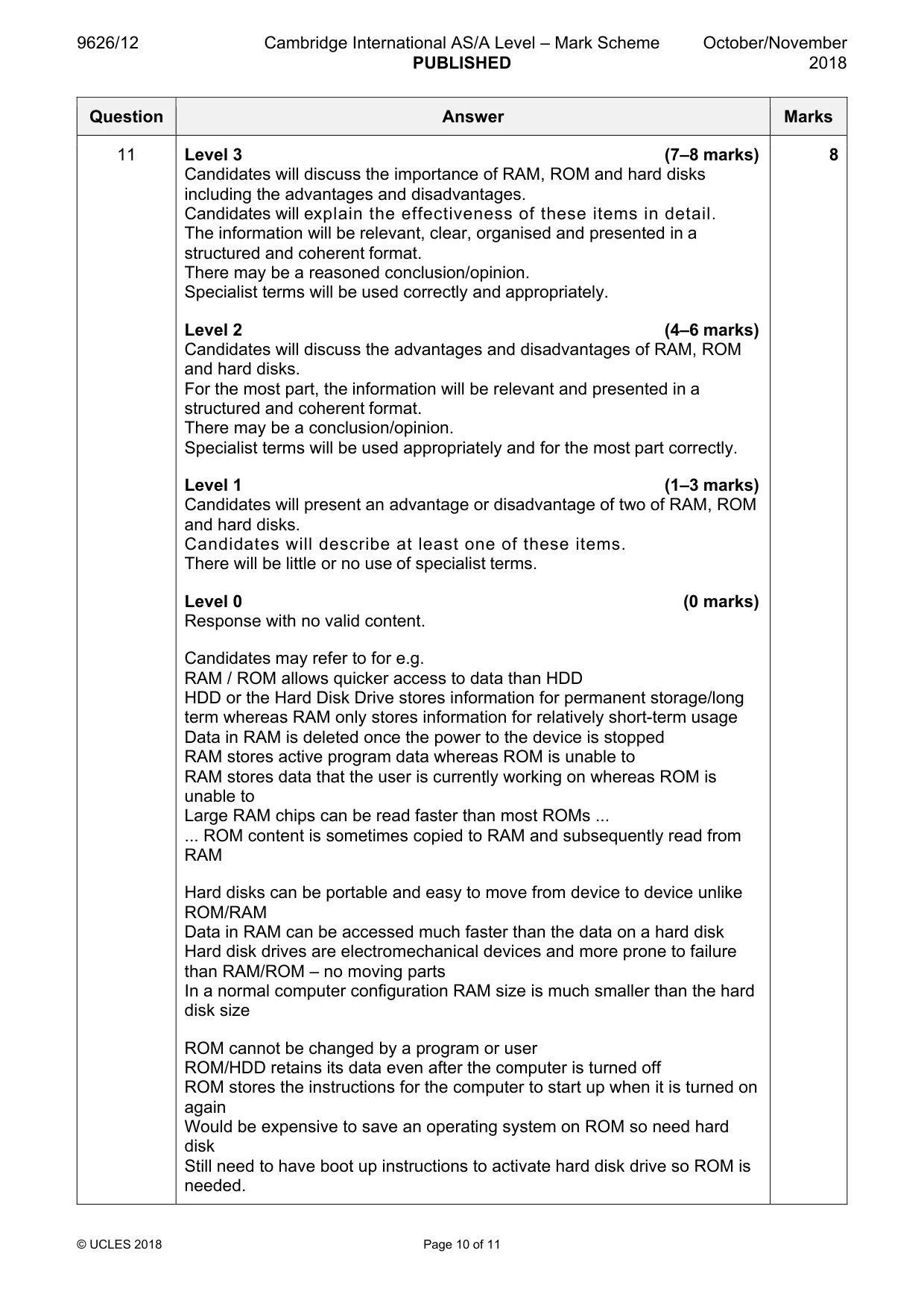 Mark scheme, page 10 of 11