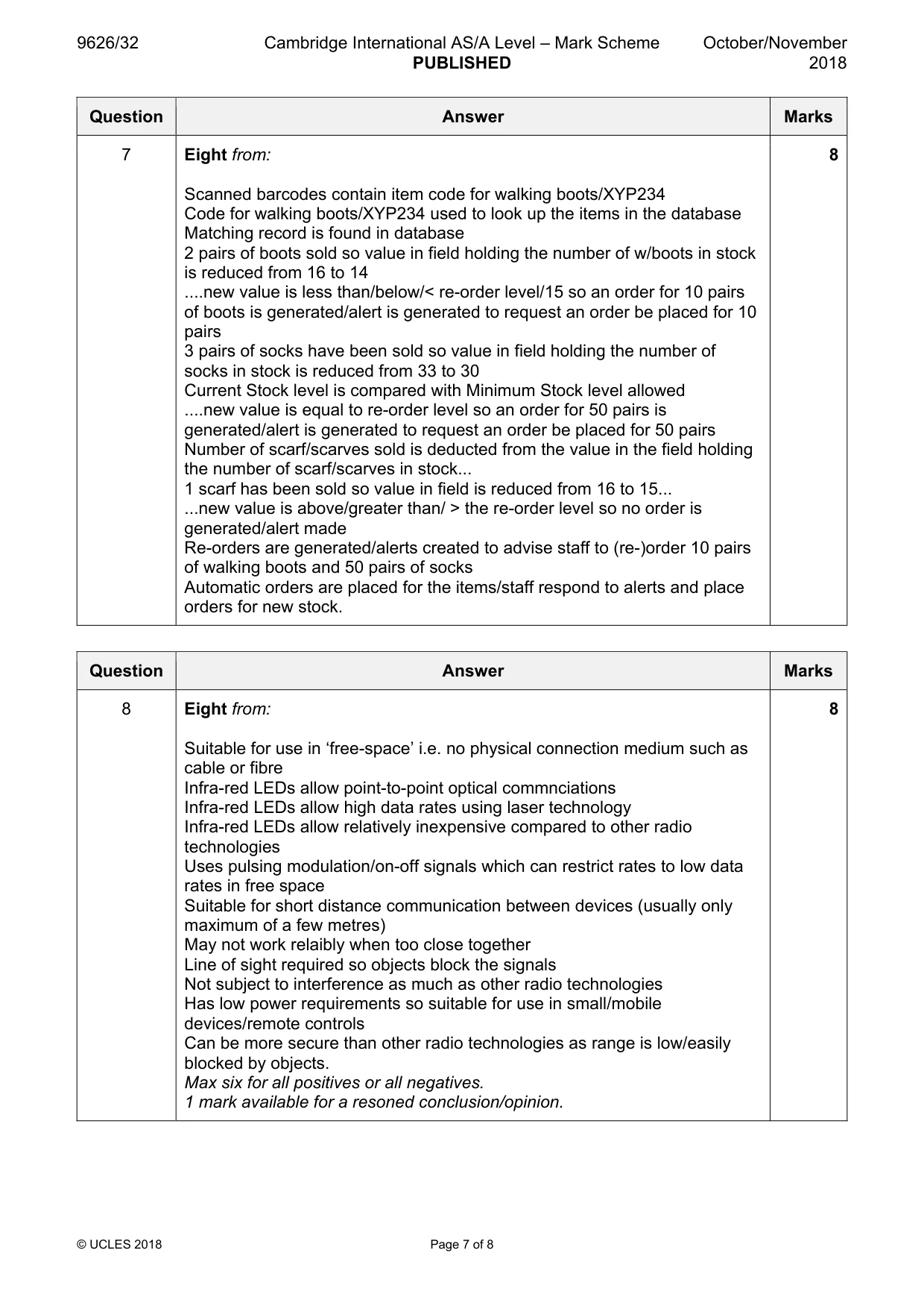Mark scheme, page 7 of 8