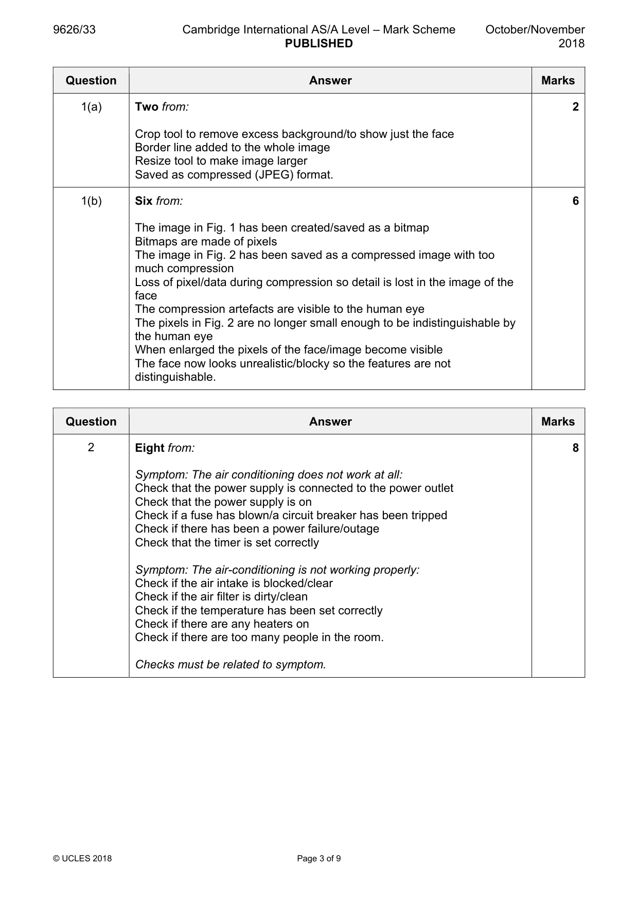 Mark scheme, page 3 of 9