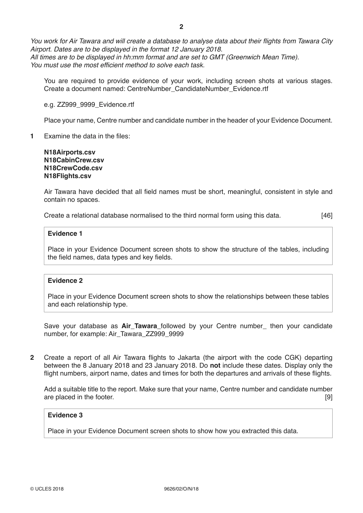 Cambridge A Level Information Technology (from 2017) 9626 2018 Oct/Nov Paper 2 · Variant 0 question paper, page 2 of 8