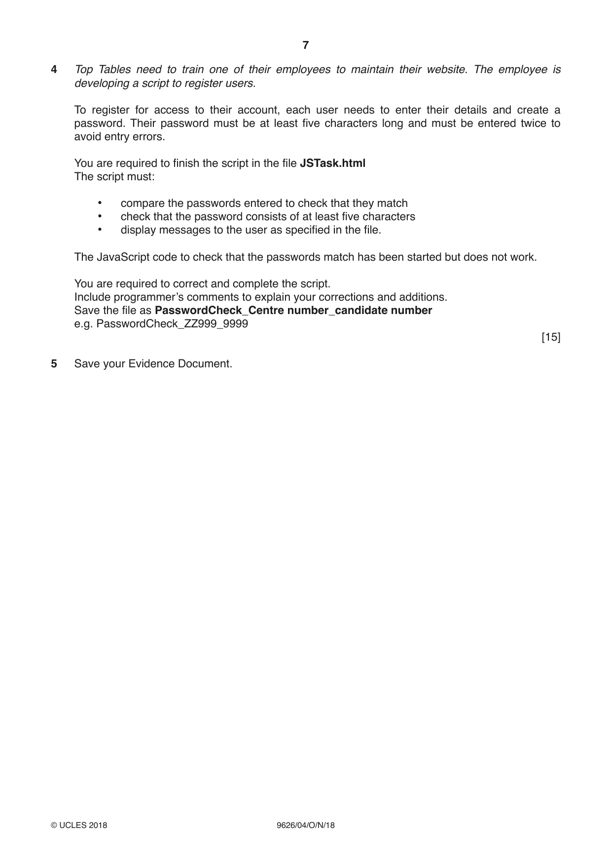 Cambridge A Level Information Technology (from 2017) 9626 2018 Oct/Nov Paper 4 · Variant 0 question paper, page 7 of 8