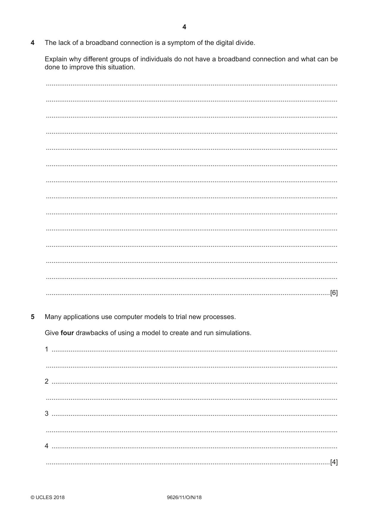 Cambridge A Level Information Technology (from 2017) 9626 2018 Oct/Nov Paper 1 · Variant 1 question paper, page 4 of 16