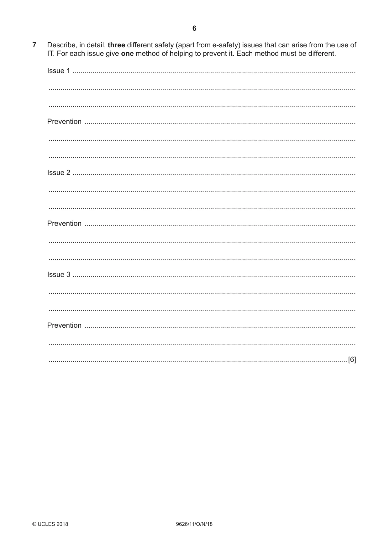 Cambridge A Level Information Technology (from 2017) 9626 2018 Oct/Nov Paper 1 · Variant 1 question paper, page 6 of 16