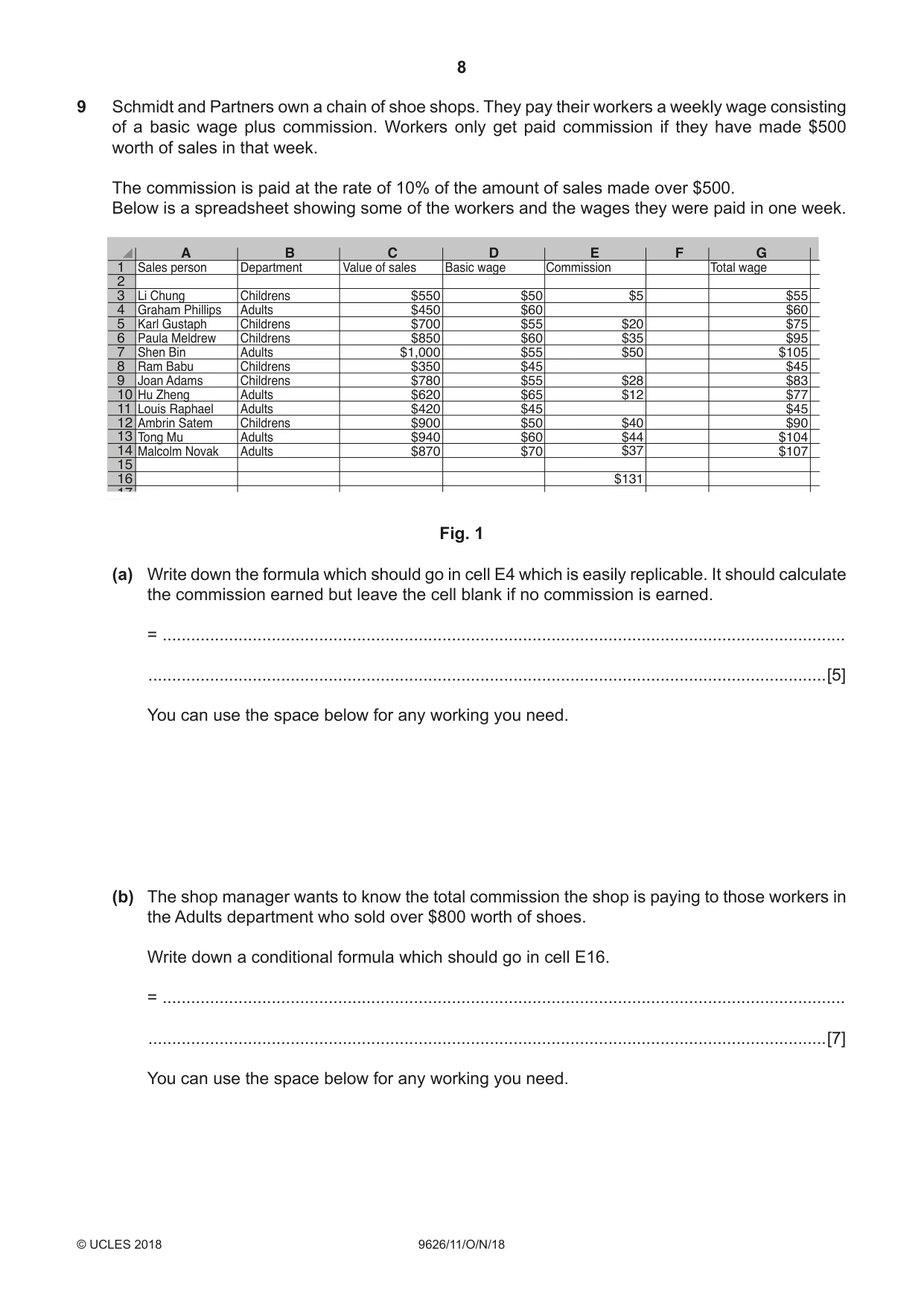 Cambridge A Level Information Technology (from 2017) 9626 2018 Oct/Nov Paper 1 · Variant 1 question paper, page 8 of 16